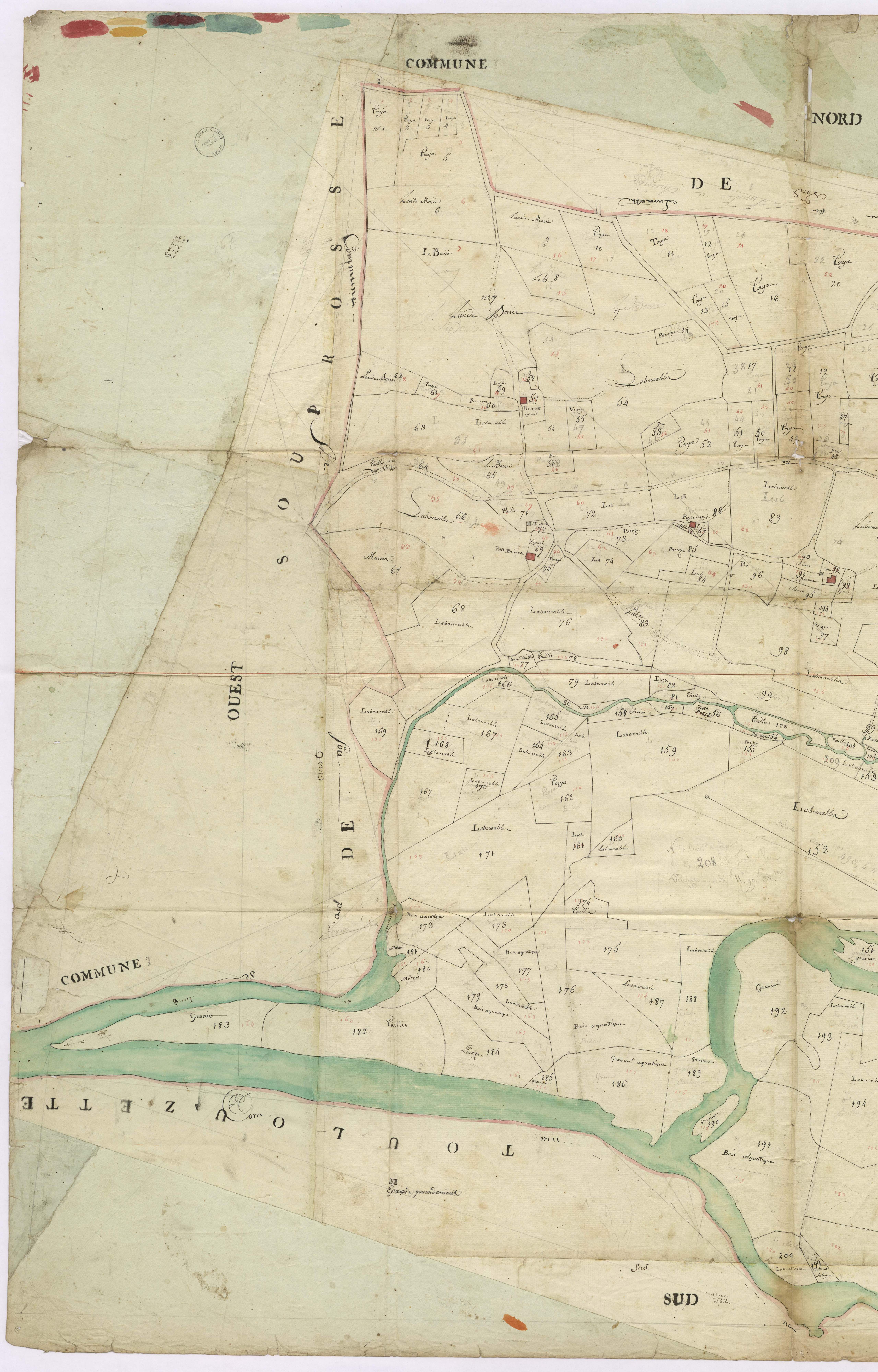 Cauna - Plan géométrique de la section F, dite du Moulin, par Lagrolet et Cazenave, géomètres