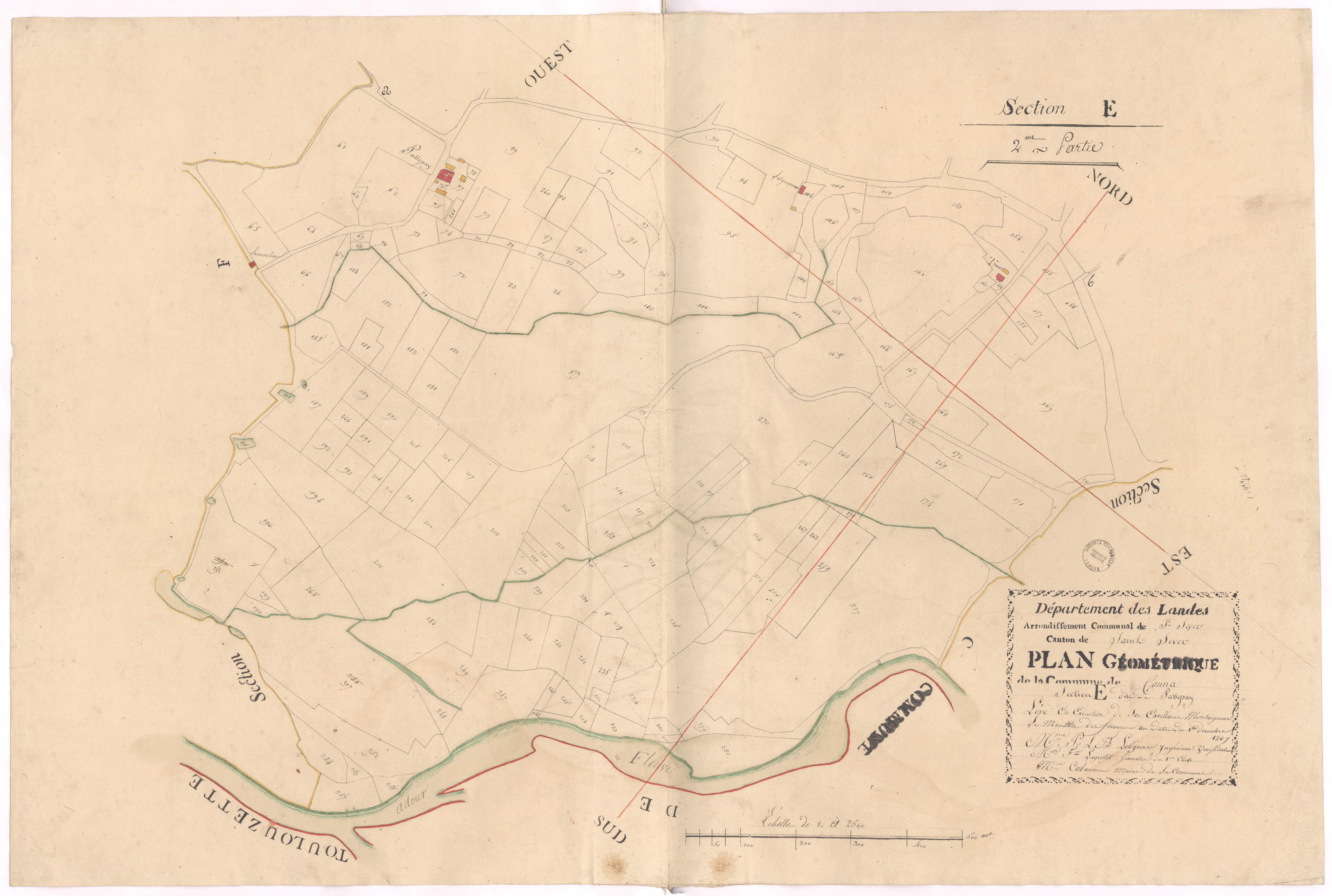 Cauna - Plan géométrique de la section E, dite de Passepay, 2e partie, par Lagrolet géomètre
