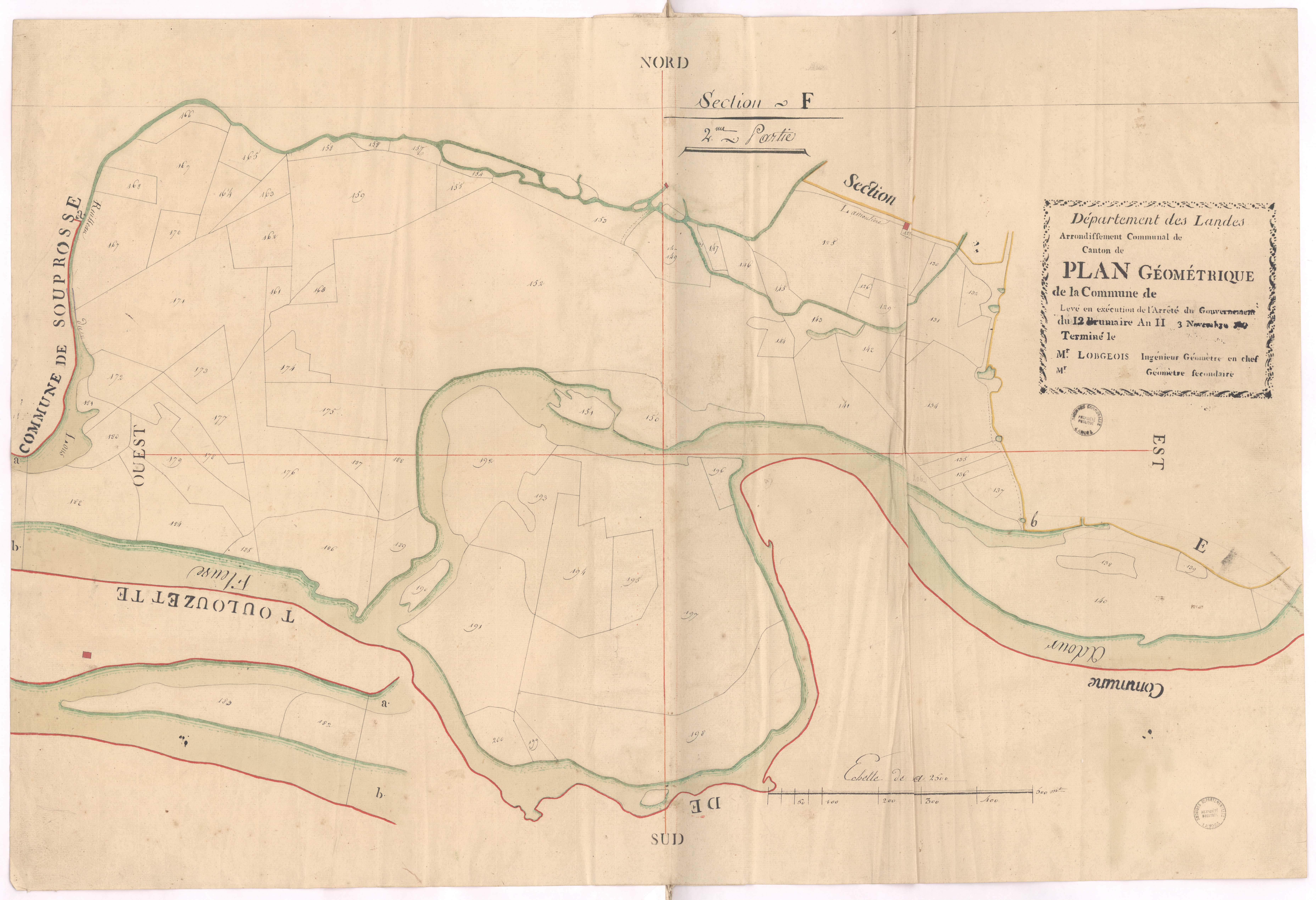 Cauna - Plan géométrique de la section F, 2e partie, par Lobgeois géomètre