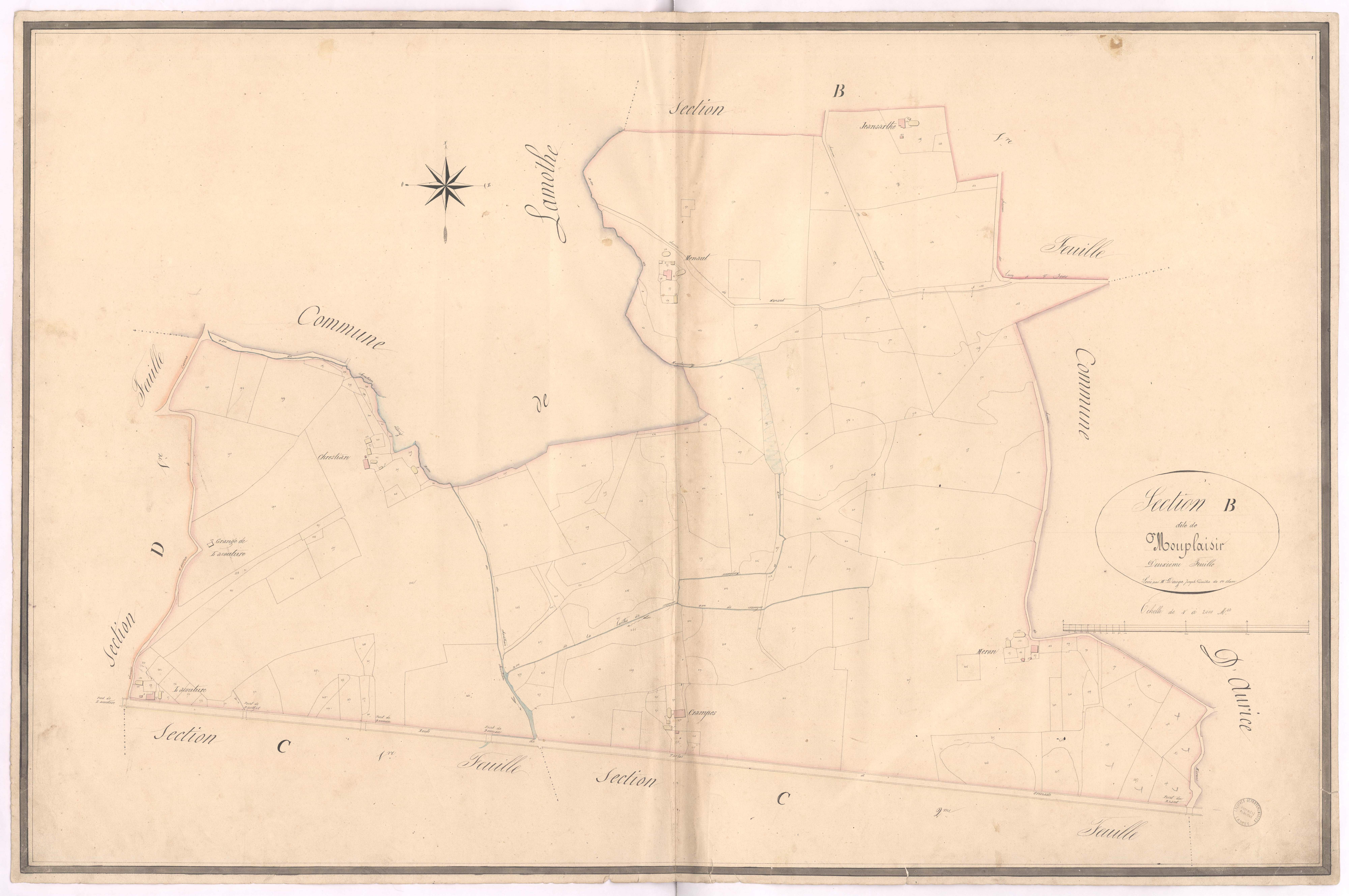 Cauna - Section B, dite de Montplaisir, 2e feuille, par Joseph Dauga géomètre
