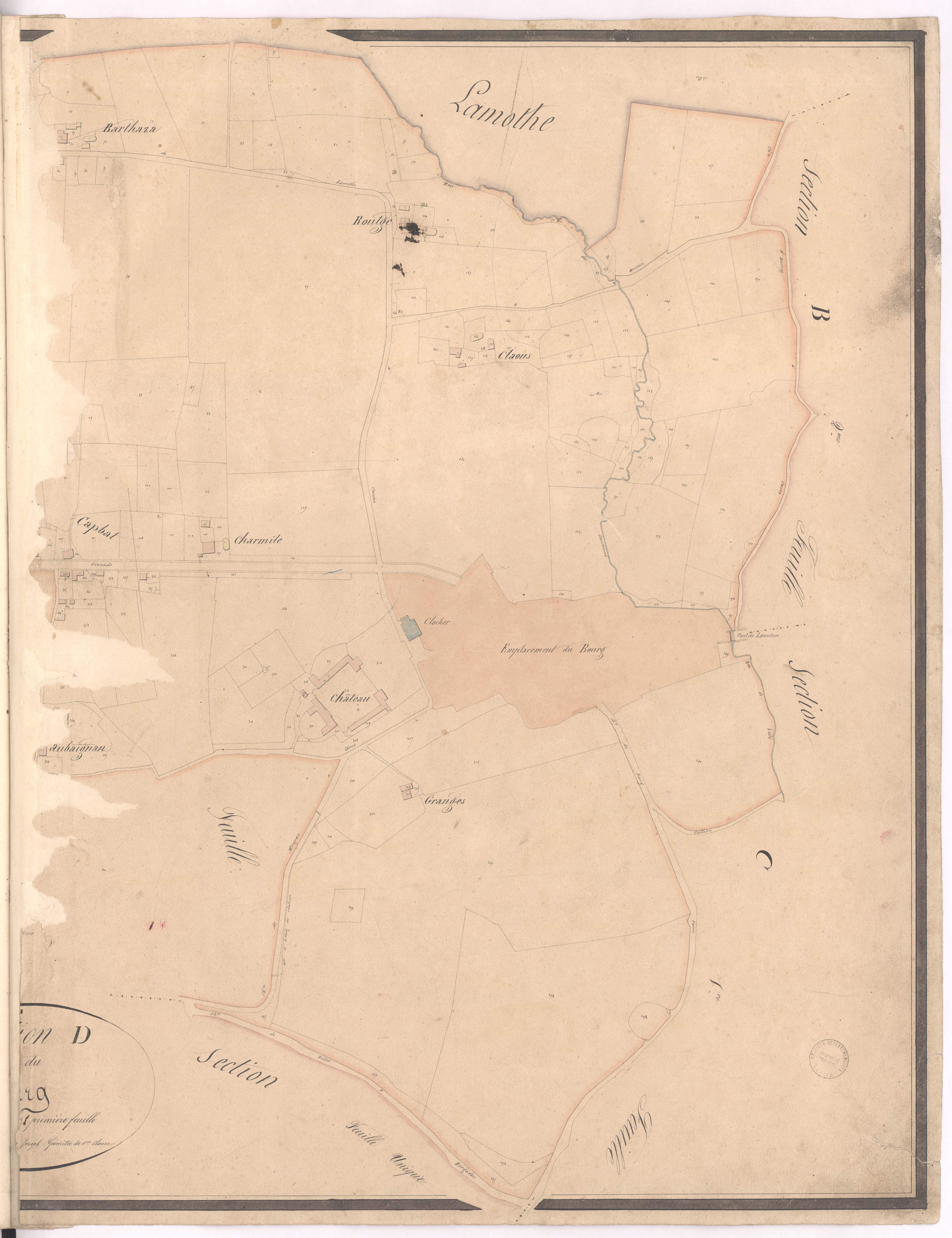 Cauna - Section D, dite du Bourg, par Dauga géomètre