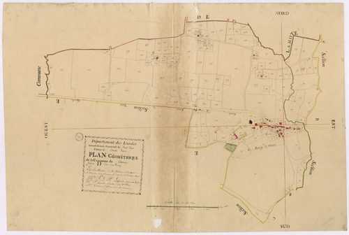 Cauna - Plan géométrique de la section D, dite du Bourg, par Lobgeois, Lagrolet et Cabannes, géomètres