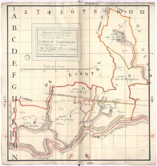 Cauna - Tableau d'assemblage de la commune de Cauna, par Lobgeois ingénieur vérificateur du cadastre