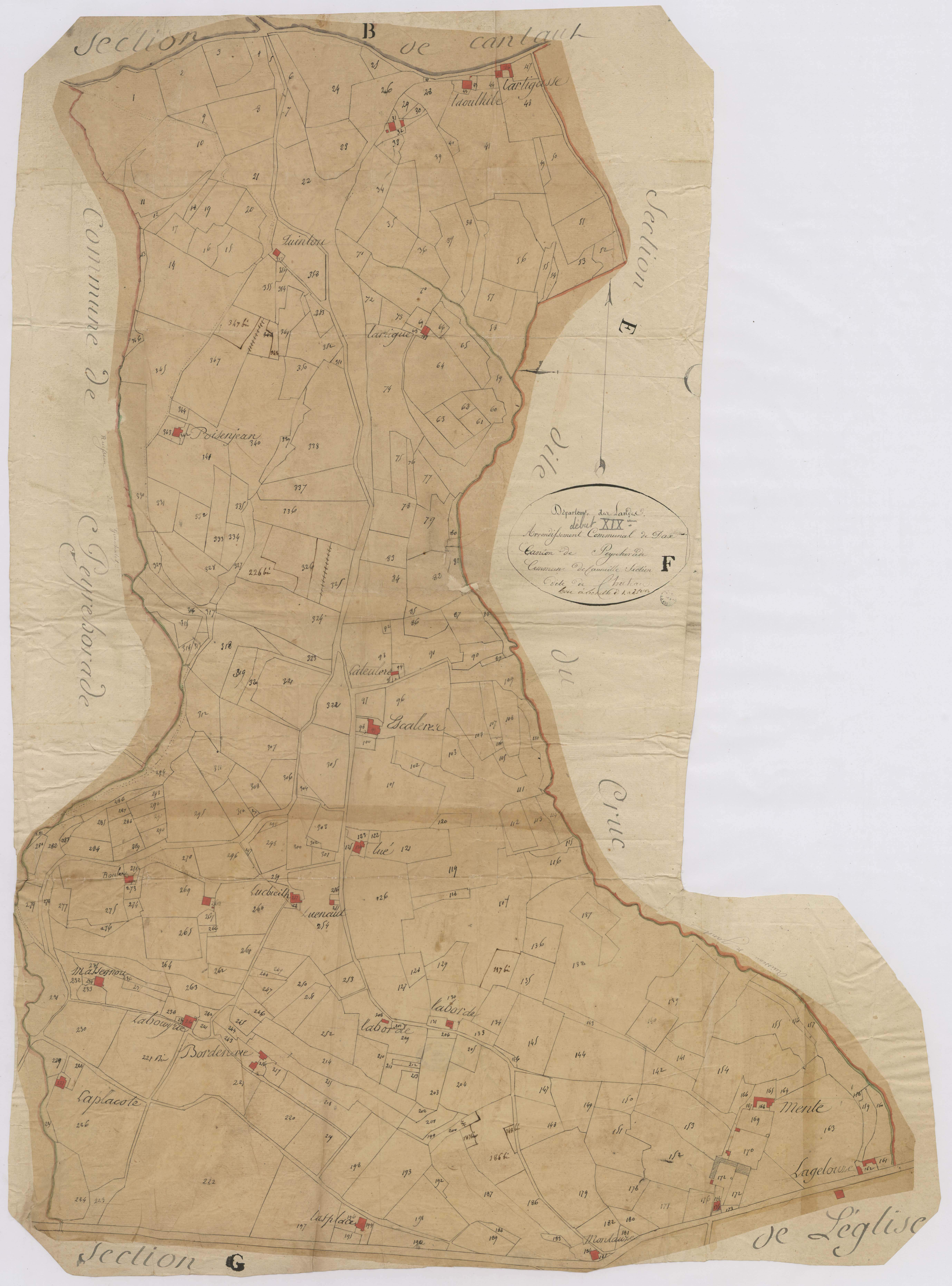 Cauneille - Plan de la section du Château