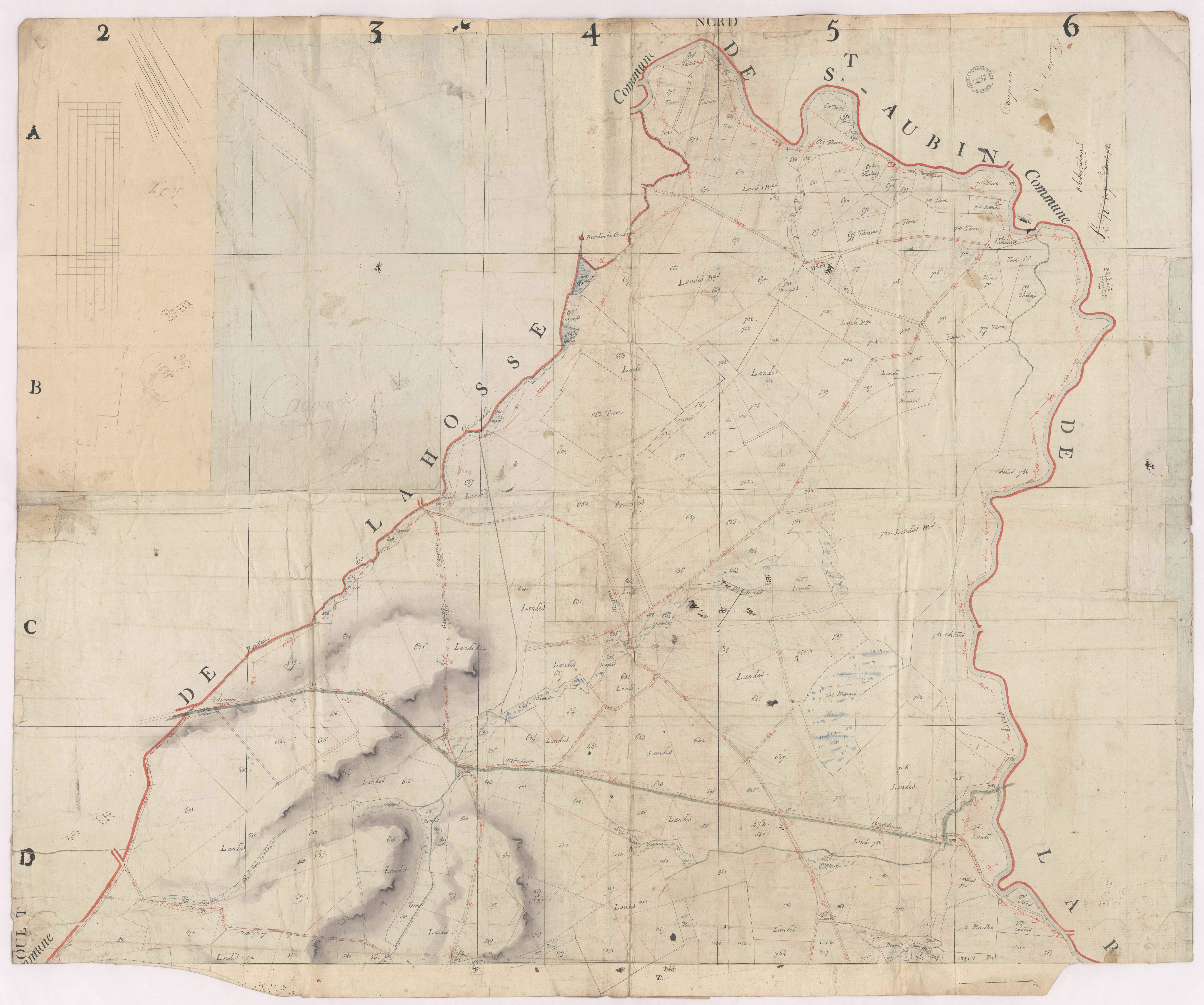 Caupenne - Plan parcellaire de la section A, [2e feuille], dite de Jeune bois, par Lobgeois et Lagardère, géomètres