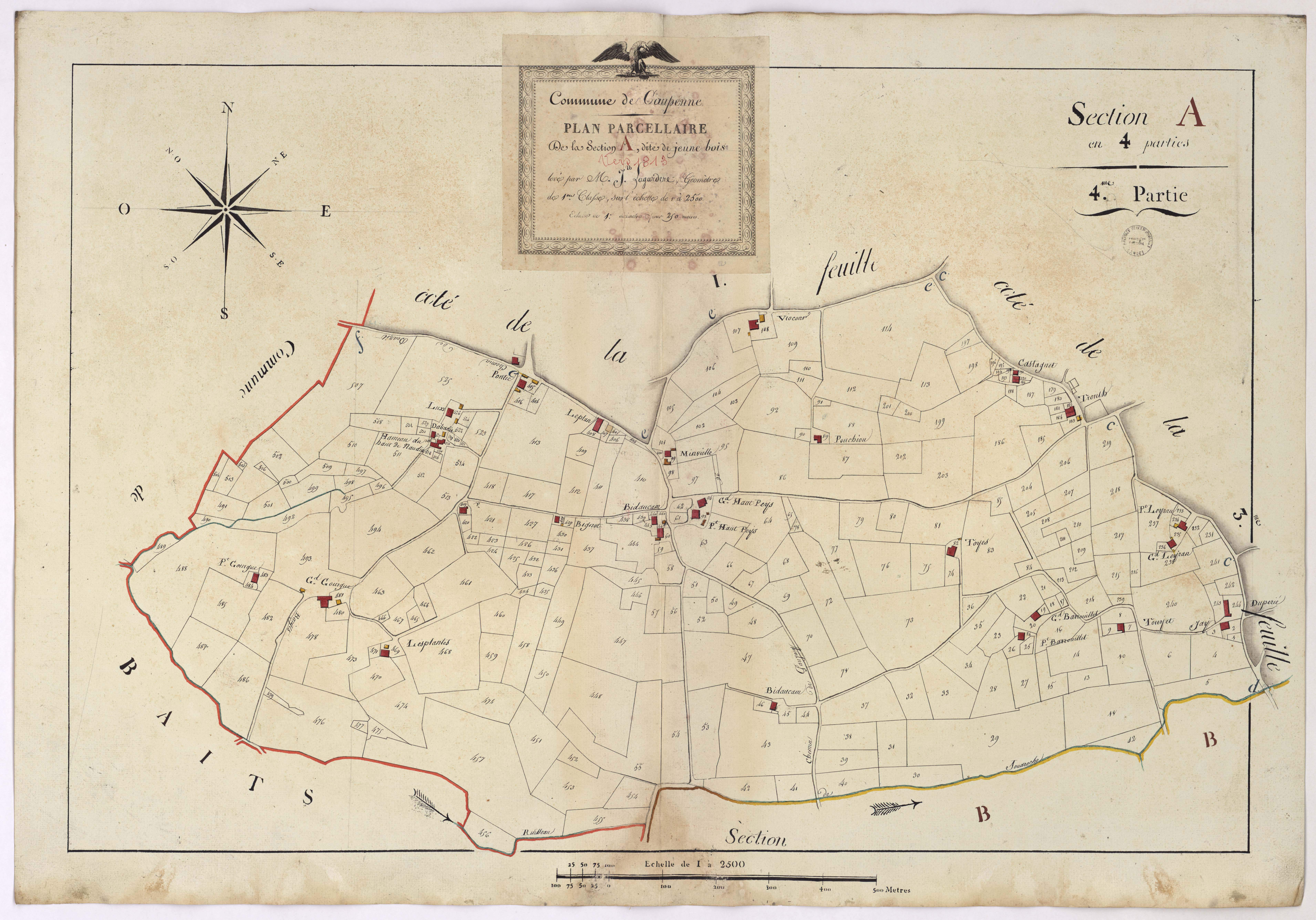 Caupenne - Plan parcellaire de la section A, dite de Jeune bois, 4e partie, par Lagardère géomètre