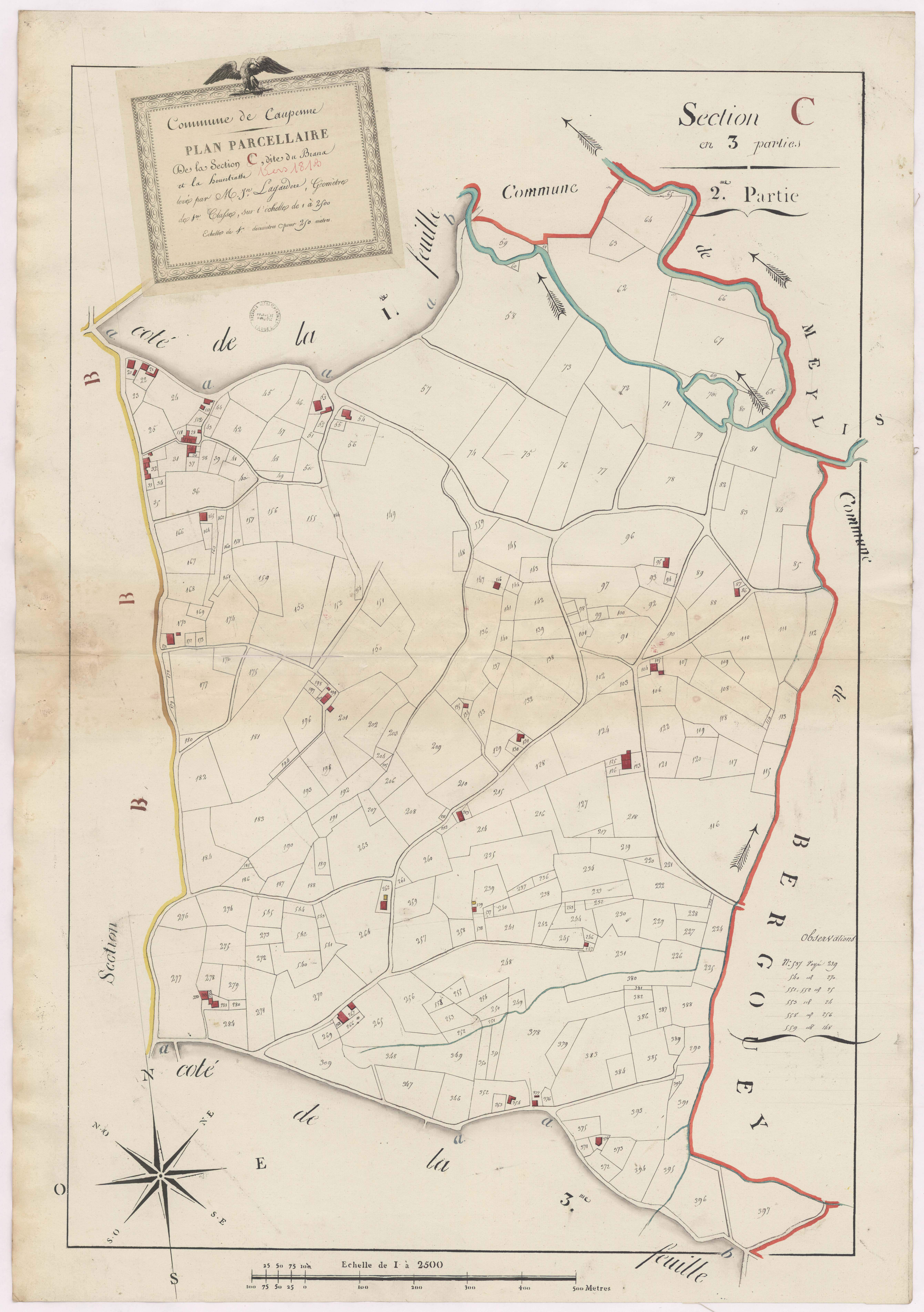 Caupenne - Plan parcellaire de la section C, dite du Brana et de Hountrasse, 2e partie, par Lagardère géomètre