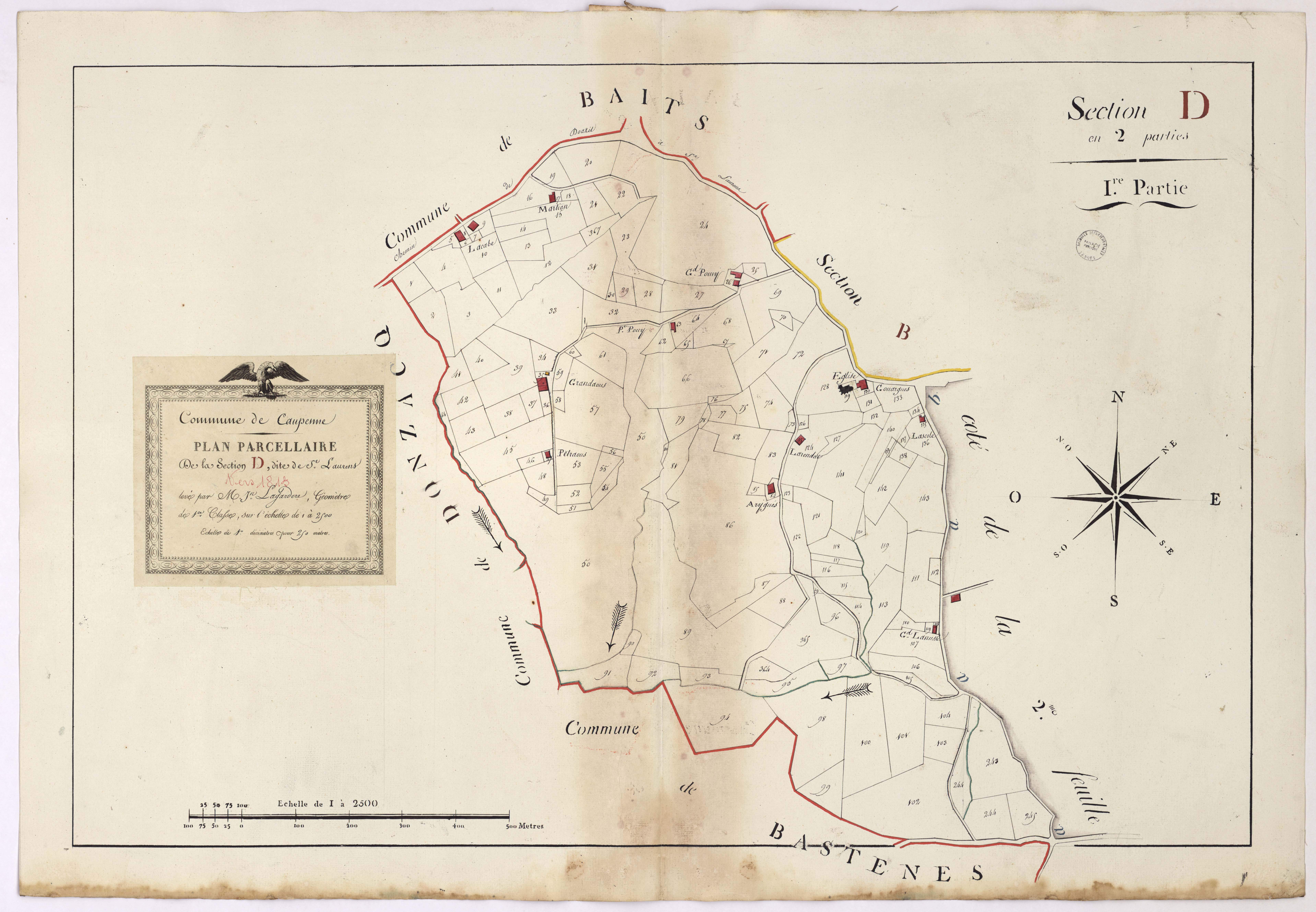 Caupenne - Plan parcellaire de la section D, dite de Saint-Laurent, 1re partie, par Lagardère géomètre