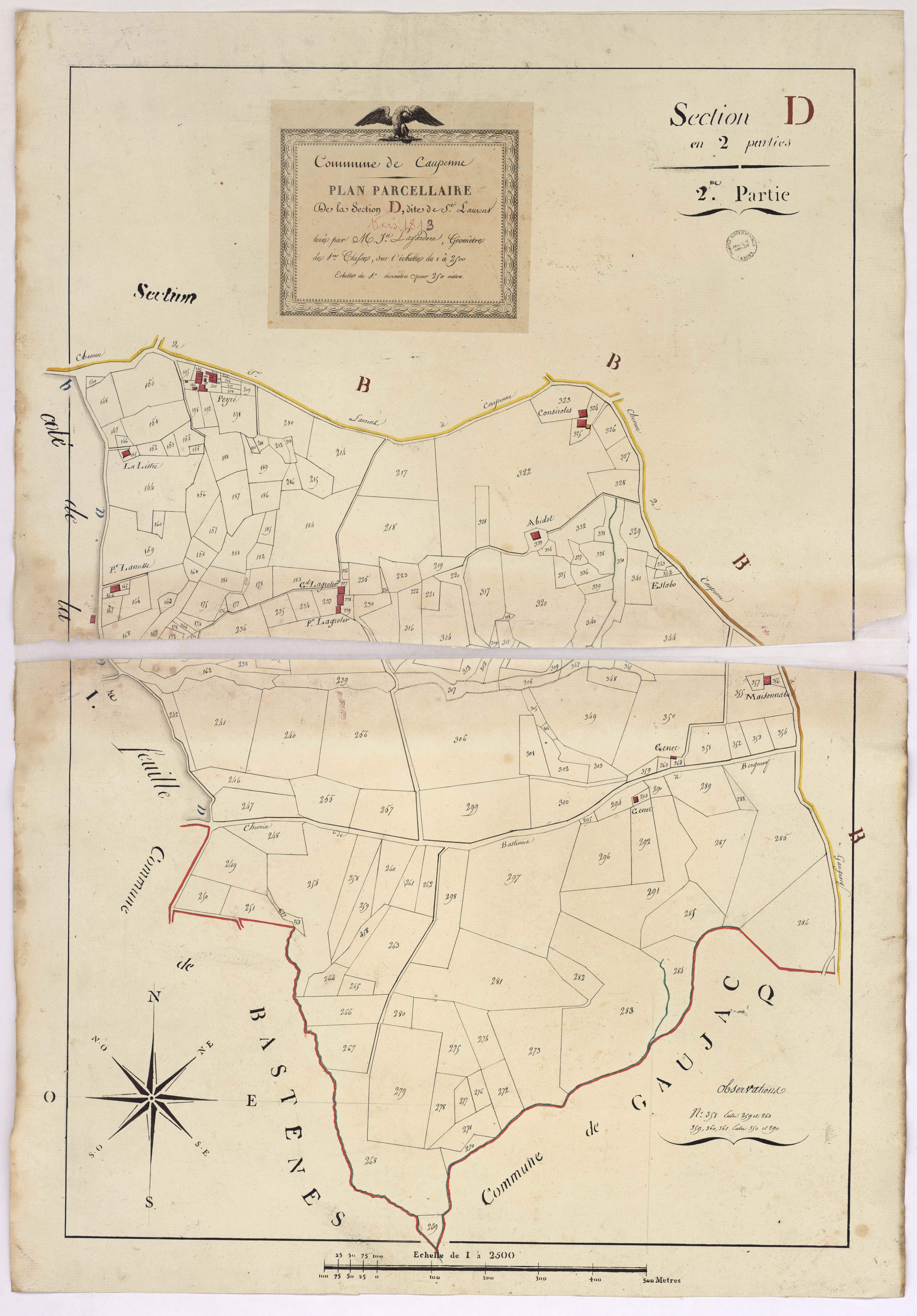 Caupenne - Plan parcellaire de la section D, dite de Saint-Laurent, 2e partie, par Lagardère géomètre