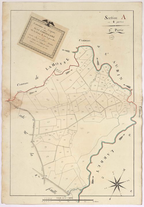 Caupenne - Plan parcellaire de la section A, dite de Jeune bois, 2e partie, par Lagardère géomètre