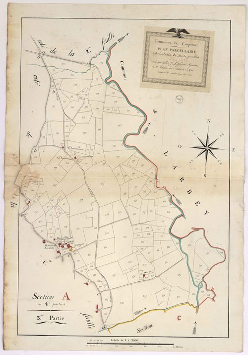 Caupenne - Plan parcellaire de la section A, dite de Jeune bois, 3e partie, par Lagardère géomètre