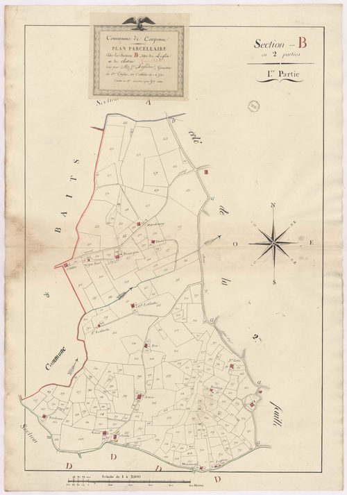 Caupenne - Plan parcellaire de la section B, dite de l'Eglise et du château, 1re partie, par Lagardère géomètre