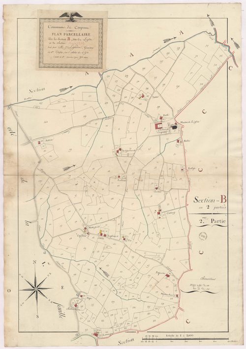 Caupenne - Plan parcellaire de la section B, dite de l'Eglise et du château, 2e partie, par Lagardère géomètre