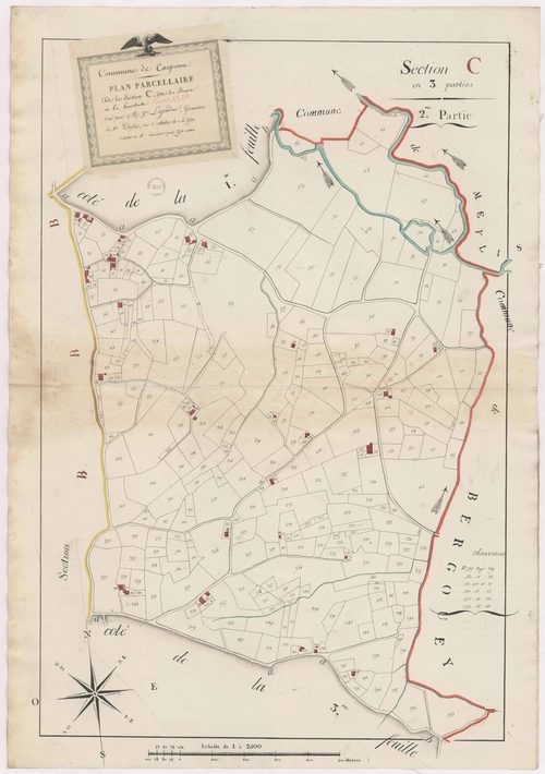 Caupenne - Plan parcellaire de la section C, dite du Brana et de Hountrasse, 2e partie, par Lagardère géomètre
