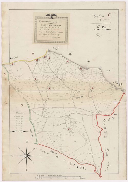 Caupenne - Plan parcellaire de la section C, dite du Brana et de Hountrasse, 3e partie, par Lagardère géomètre