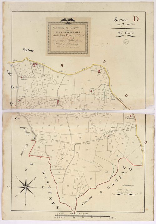 Caupenne - Plan parcellaire de la section D, dite de Saint-Laurent, 2e partie, par Lagardère géomètre
