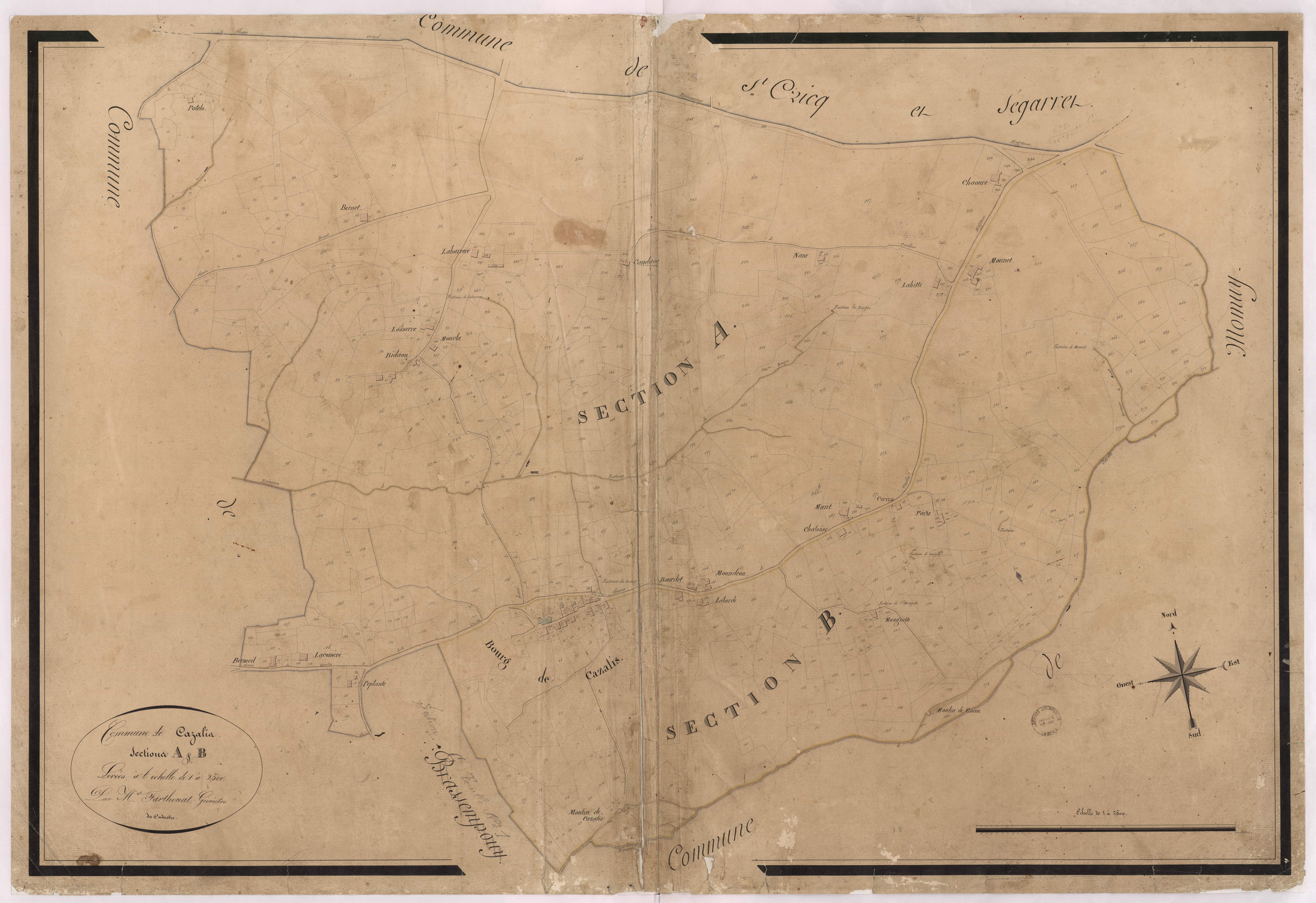 Cazalis - Sections A et B, [dites de la Lande et du Bourg], par Farthouat géomètre