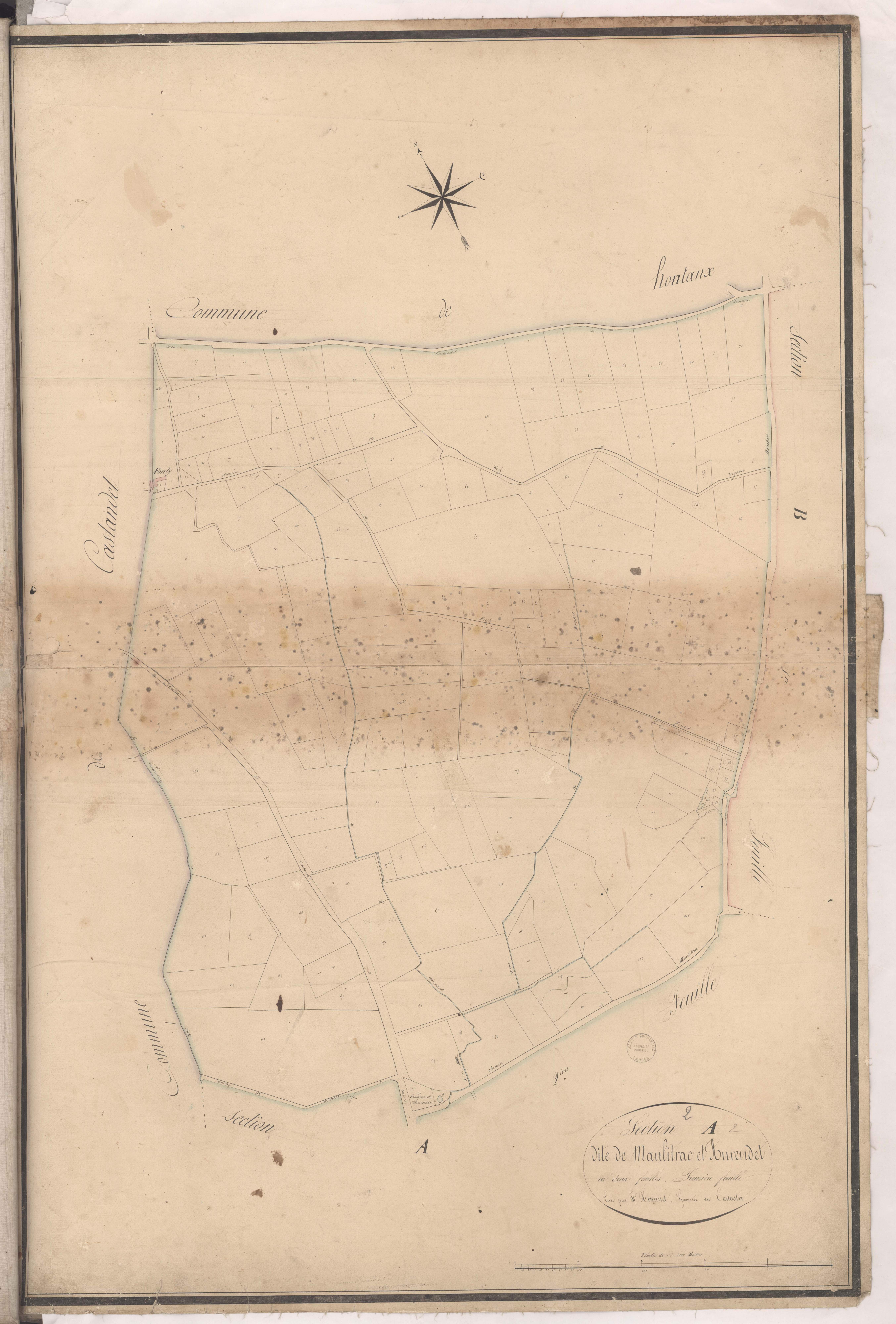 Cazères-sur-l'Adour - Section A, dite de Maulitrac et Aurendet, 1re feuille, par Arnaud géomètre