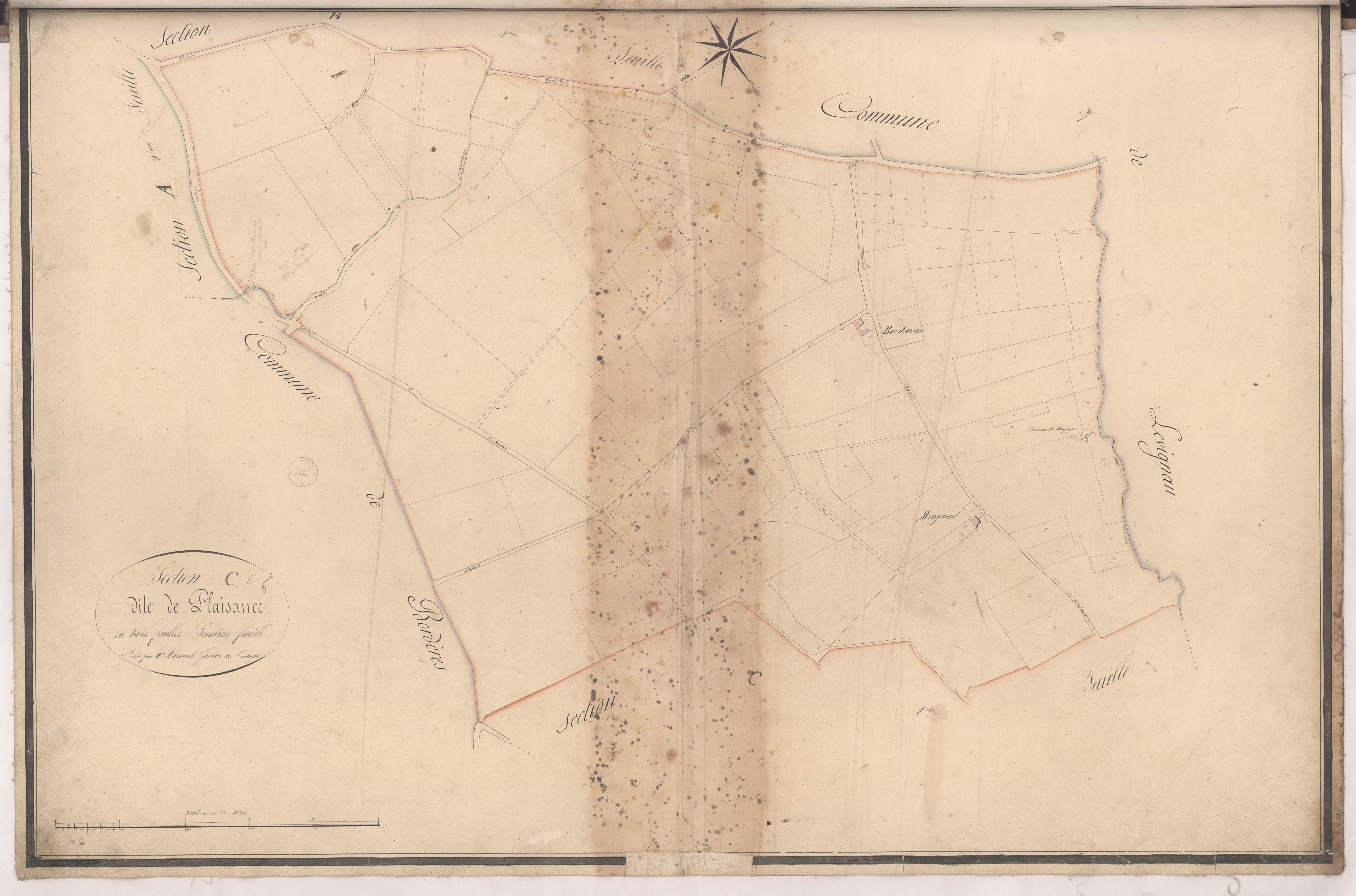 Cazères-sur-l'Adour - Section C, dite de Plaisance, 1re feuille, par Arnaud géomètre