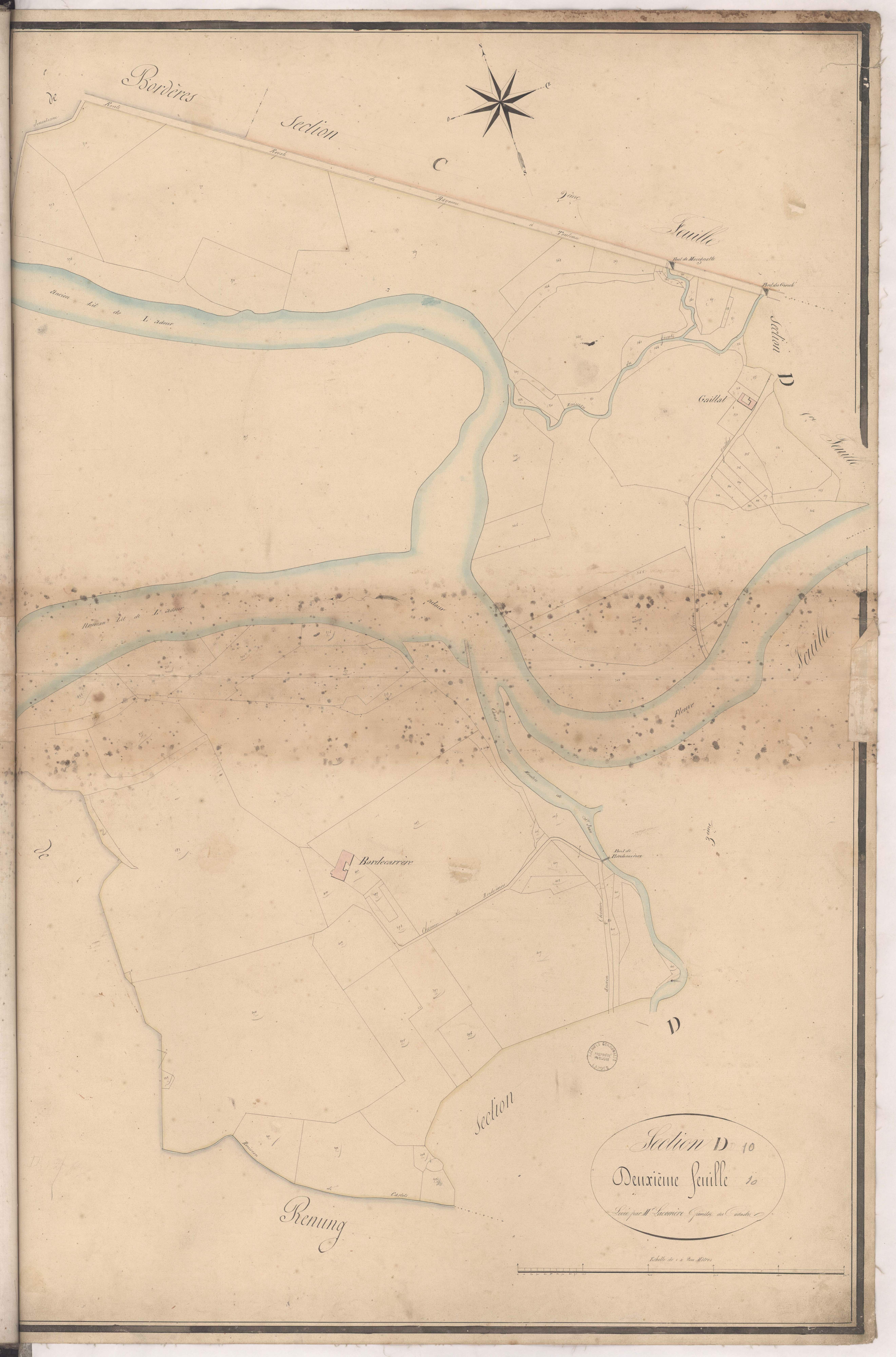 Cazères-sur-l'Adour - Section D, 2e feuille, par Lacomère géomètre