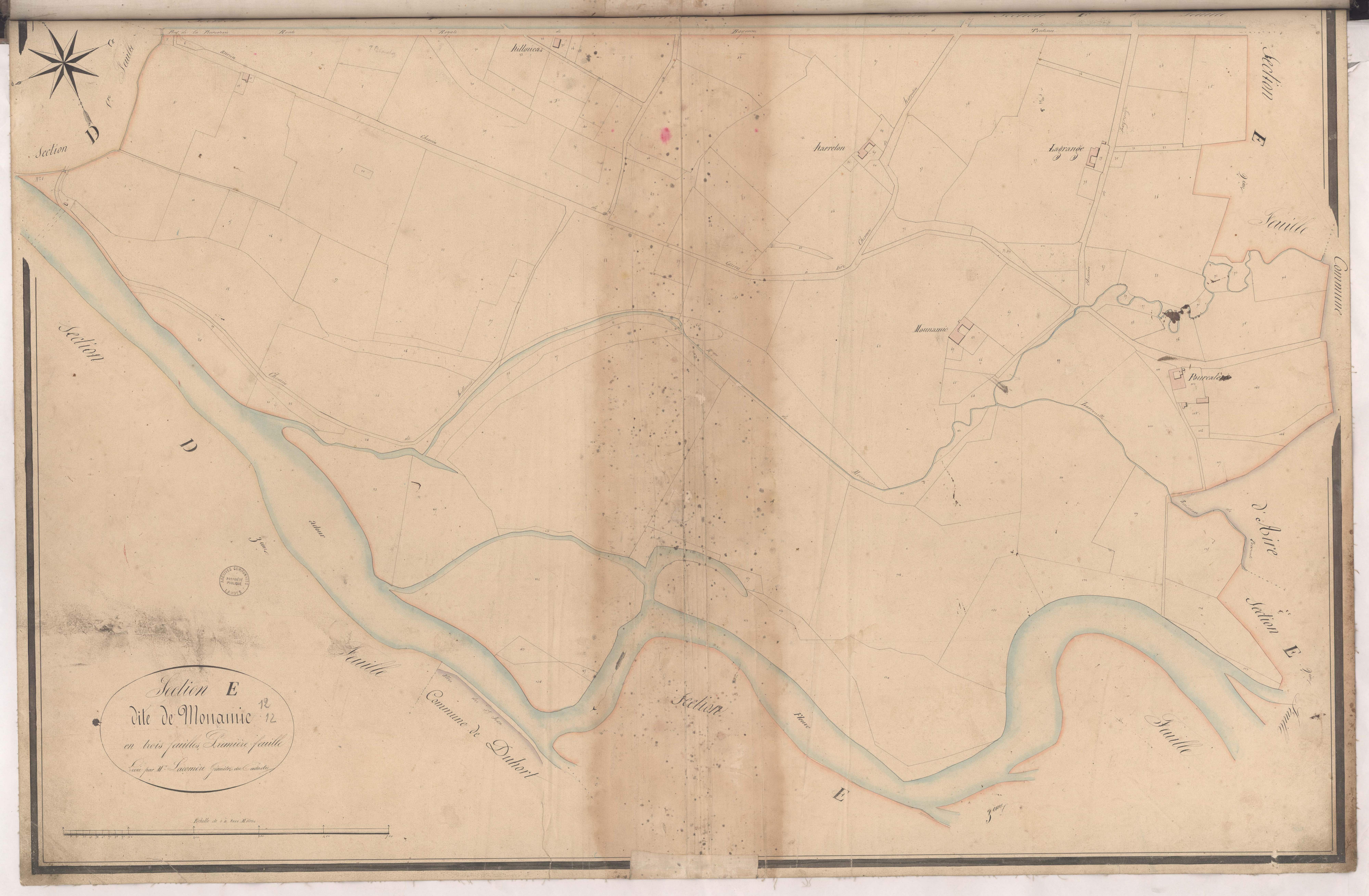 Cazères-sur-l'Adour - Section E, dite de Monamic, 1re feuille, par Lacomère géomètre
