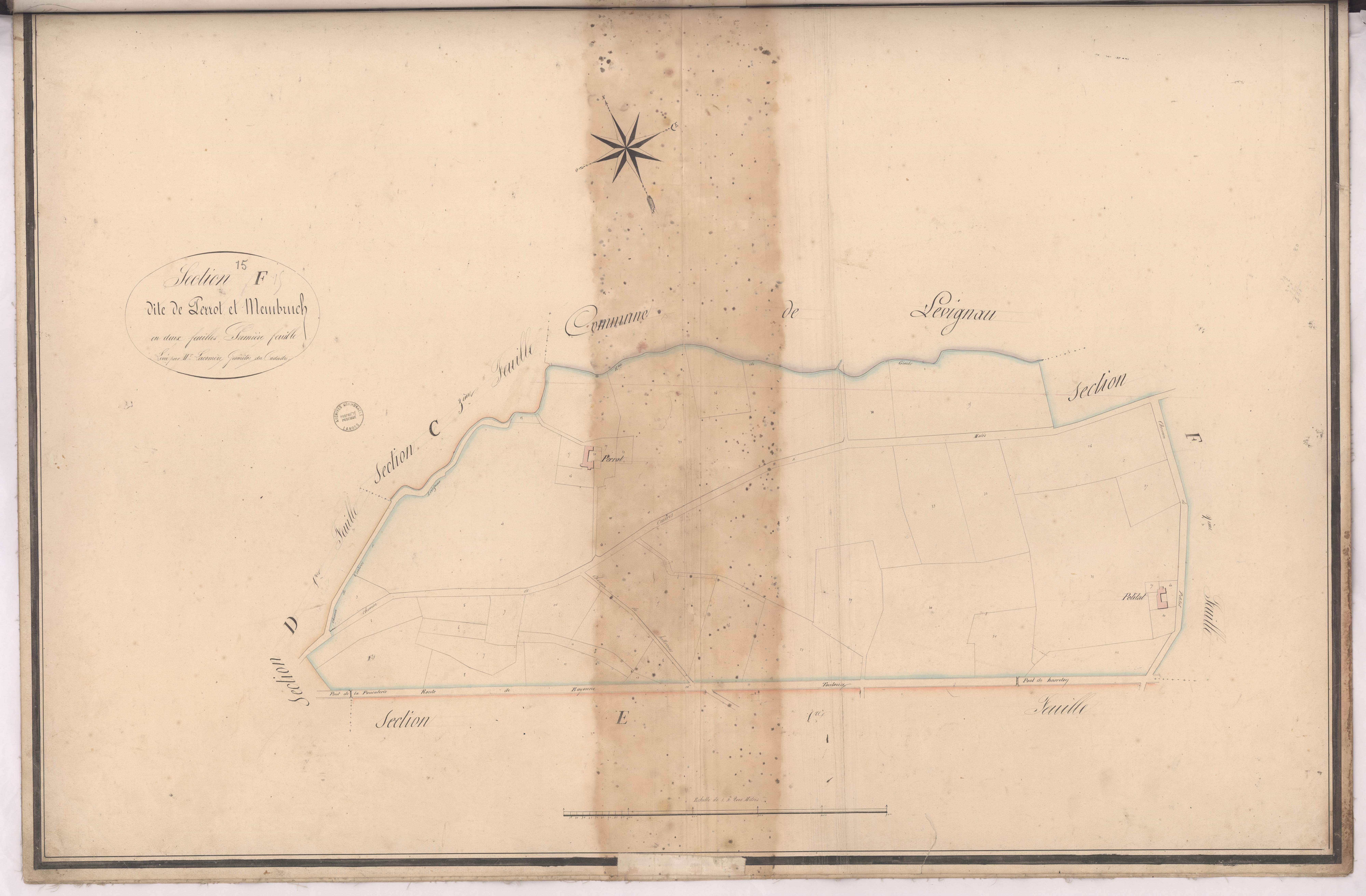 Cazères-sur-l'Adour - Section F, dite de Perrot et Membruch, 1re feuille, par Lacomère géomètre