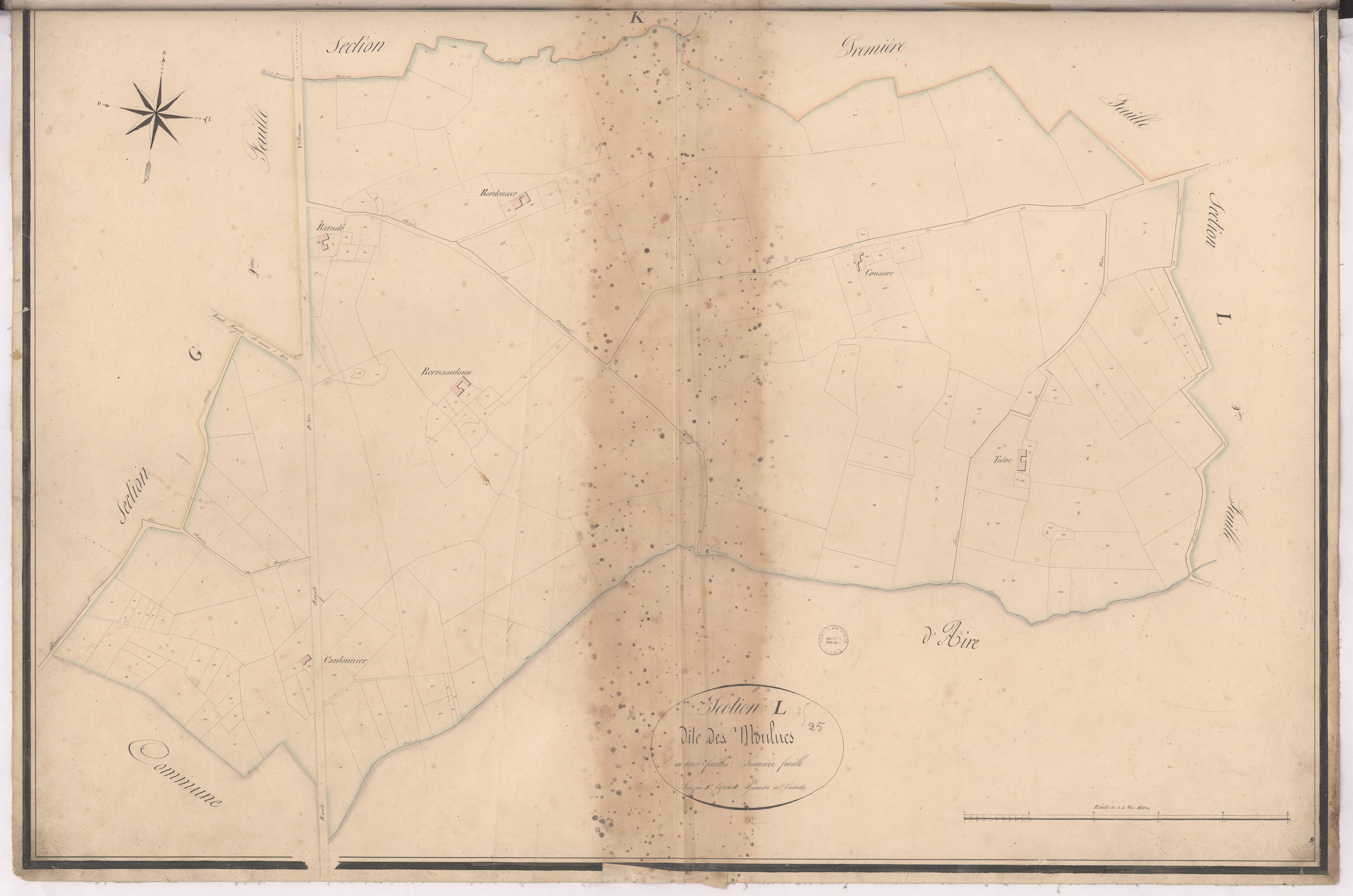 Cazères-sur-l'Adour - Section L, dite des Monlucs, 1re feuille, par Esperon géomètre
