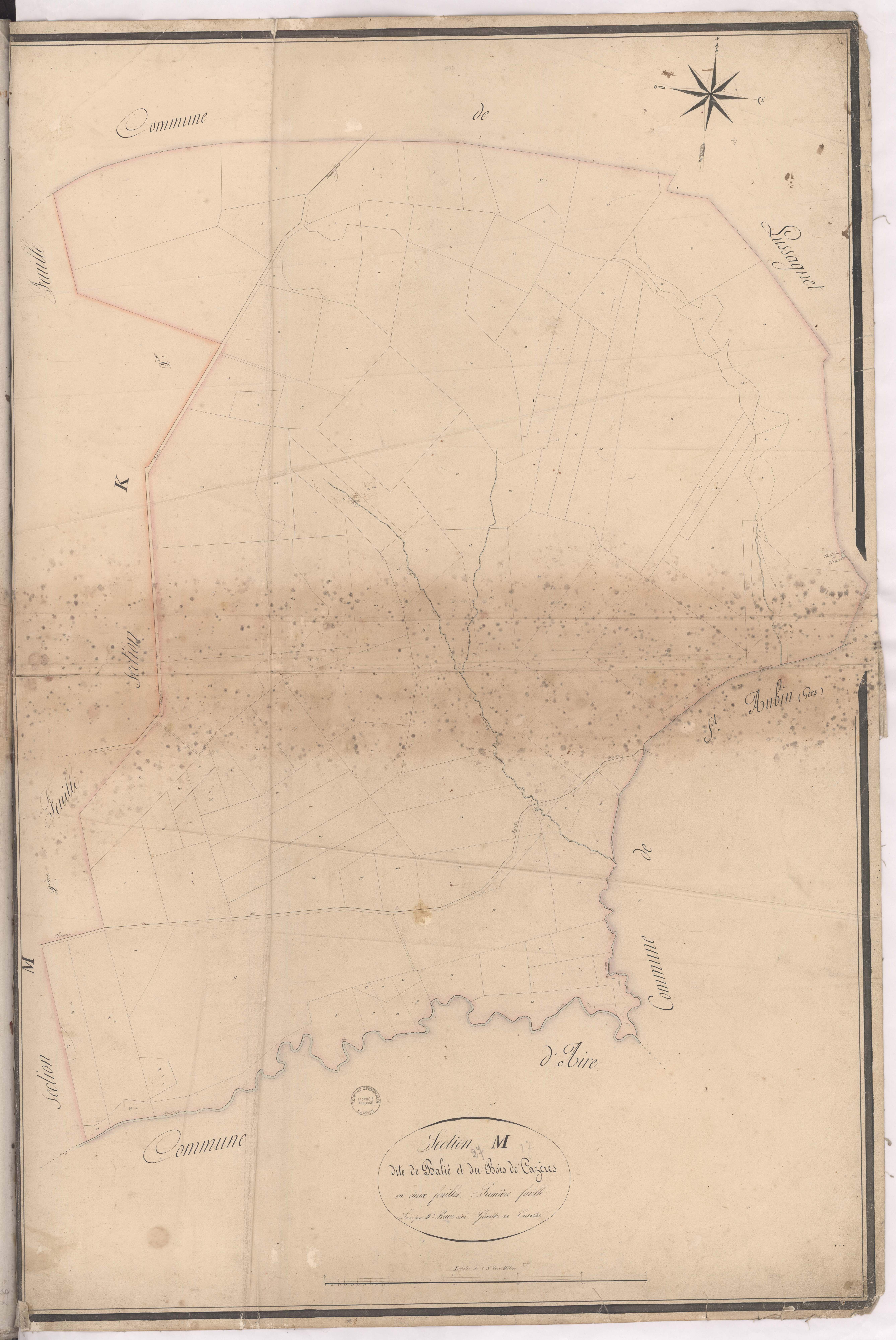 Cazères-sur-l'Adour - Section M, dite de Balié et du Bois de Cazères, 1re feuille, par Brun géomètre