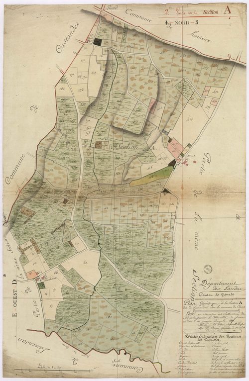 Cazères-sur-l'Adour - Plan géométrique de la section A, dite de Haurandet, 2e partie, par Lobgeois et Brun, géomètres