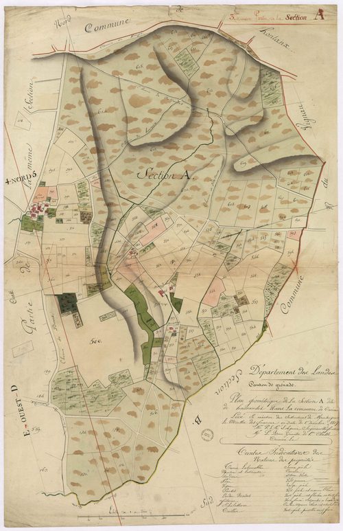 Cazères-sur-l'Adour - Plan géométrique de la section A, dite de Haurandet, 3e partie, par Lobgeois et Brun, géomètres