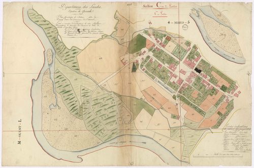Cazères-sur-l'Adour - Plan géométrique de la section C, dite de Bourg, 1re partie, par Lobgeois, Brun et Durou, géomètres