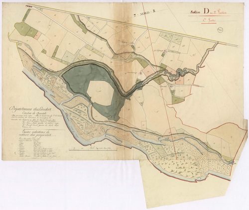 Cazères-sur-l'Adour - Plan géométrique de la section D, dite du Pourcaté, 1re partie, par Lobgeois, Brun et Durou, géomètres