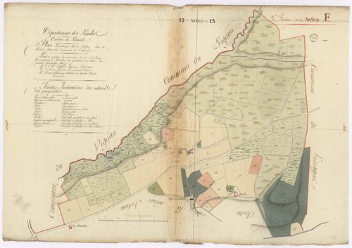 Cazères-sur-l'Adour - Plan géométrique de la section F, dite de Molès, 2e partie, par Lobgeois, Brun et Villeneuve, géomètres