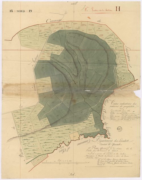 Cazères-sur-l'Adour - Plan géométrique de la section H, dite de Vailler, 1re partie, par Lobgeois, Brun et Villeneuve, géomètres