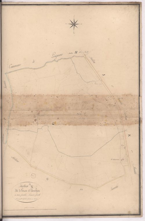 Cazères-sur-l'Adour - Section G, dite de Luzan et Pouchiou, 1re feuille, par Esperon géomètre