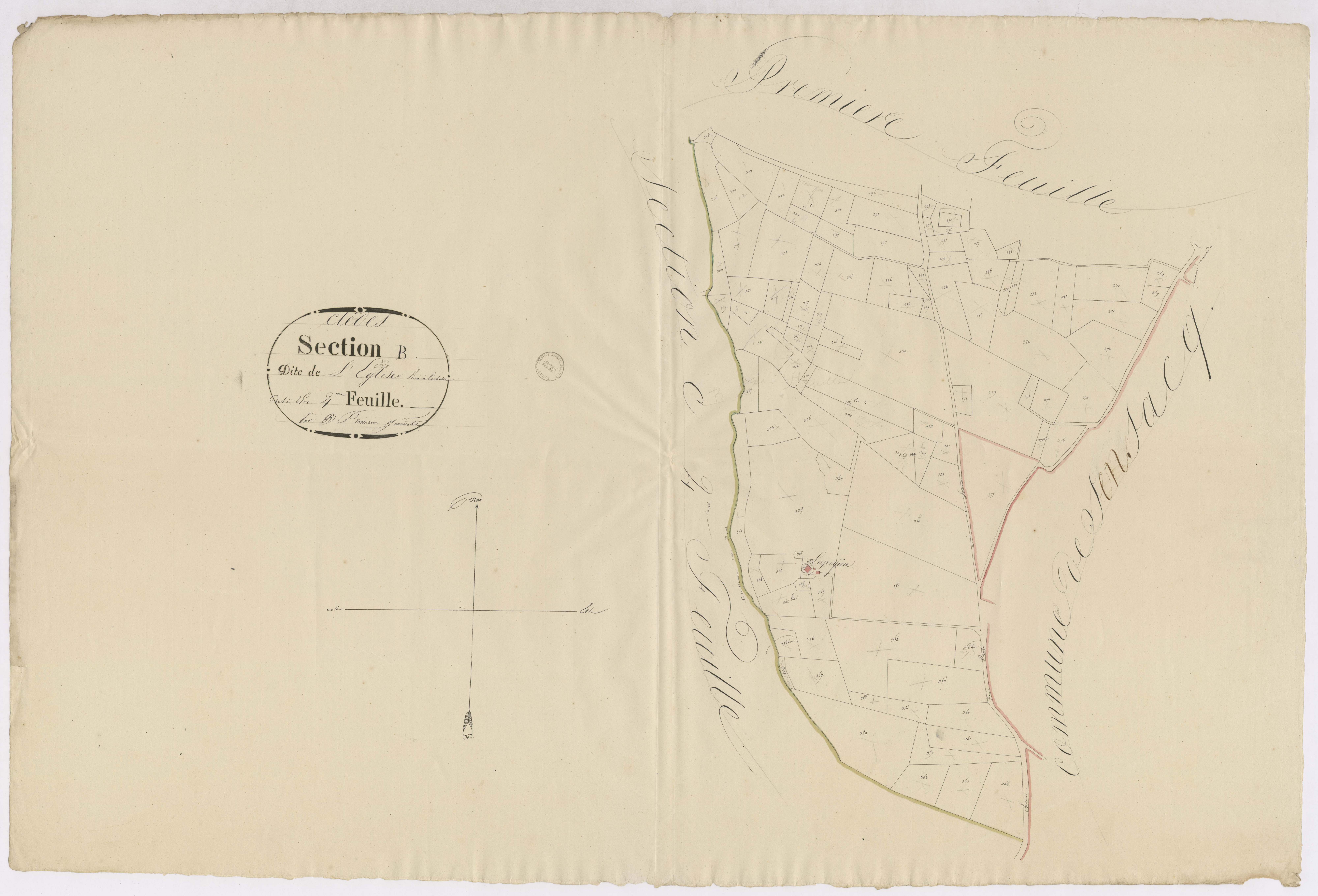 Clèdes - Section B, dite de l'Eglise, 2e feuille, par Prèneron géomètre