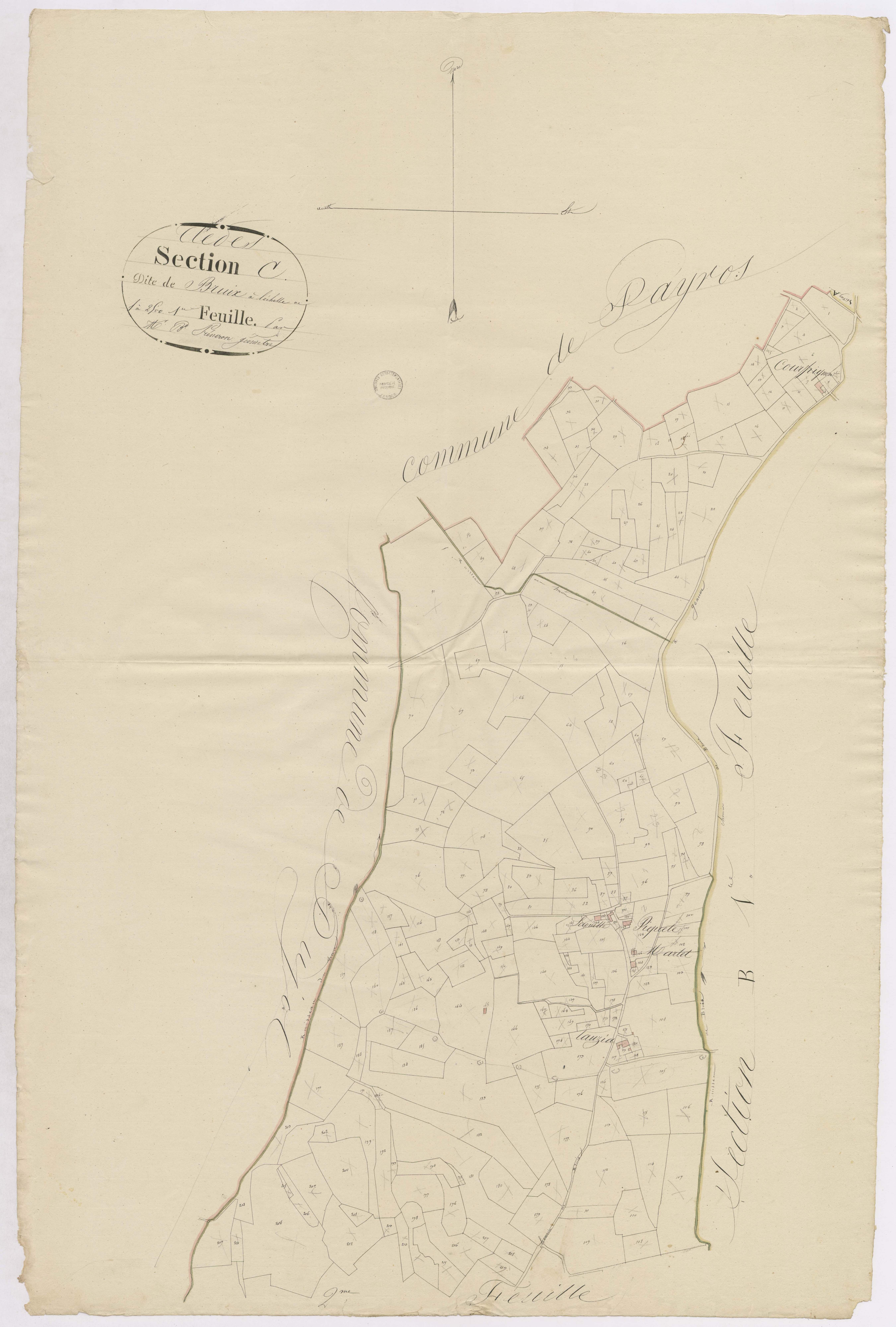 Clèdes - Section C, dite de Bruix, 1re feuille, par B. Prèneron géomètre