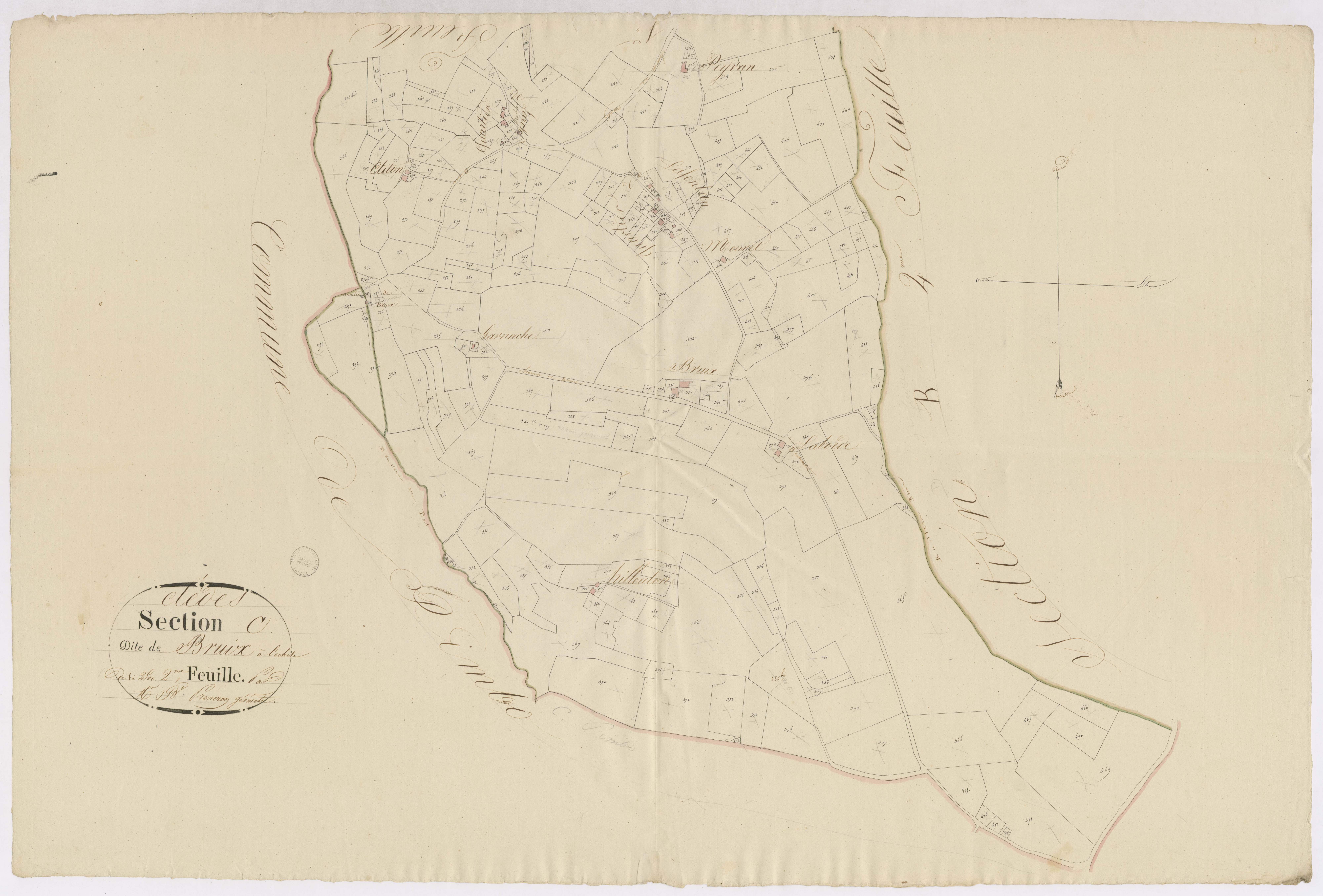Clèdes - Section C, dite de Bruix, 2e feuille, par B. Prèneron géomètre