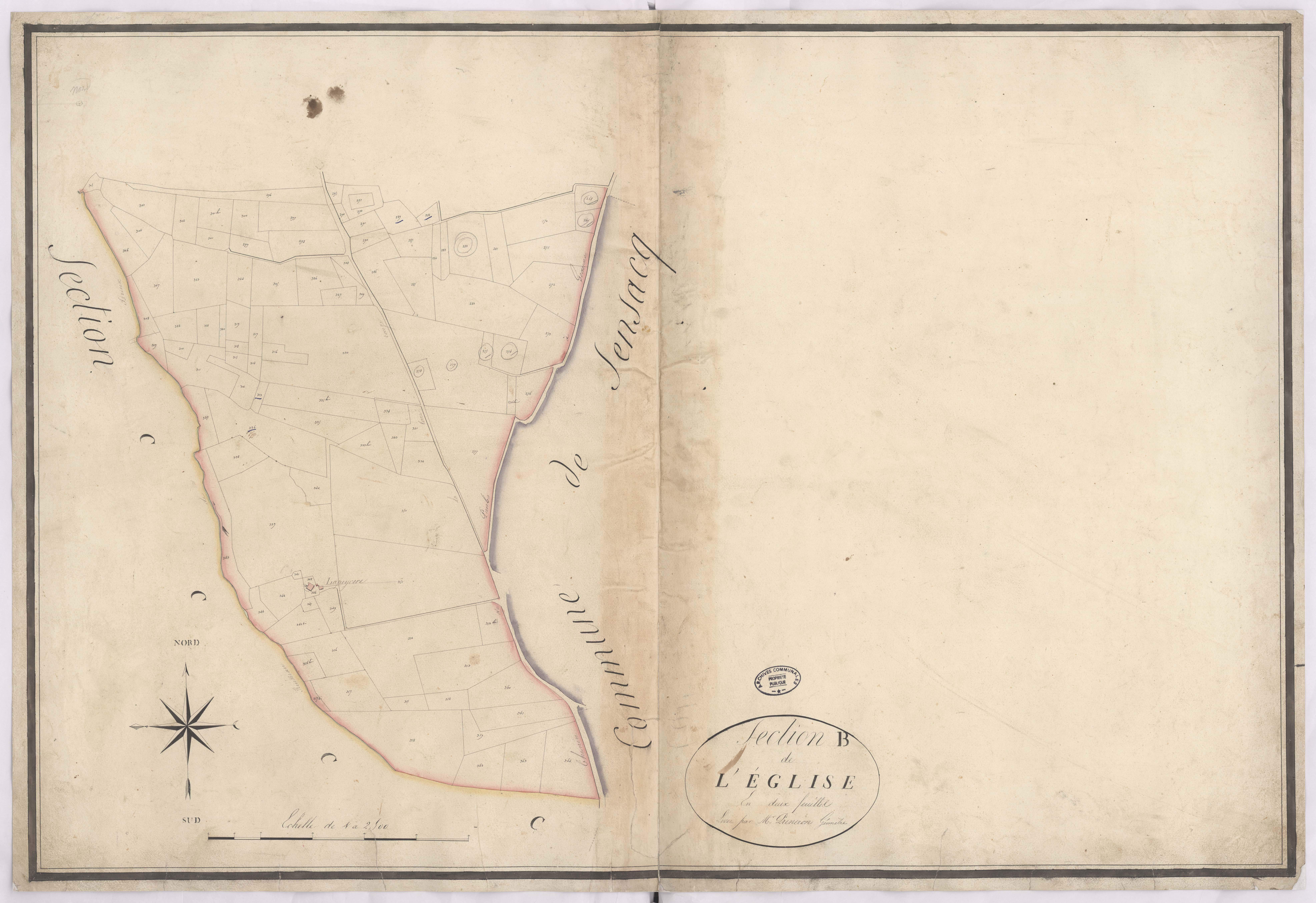 Clèdes - Section B, de l'Eglise, 2e feuille, par Prèneron géomètre