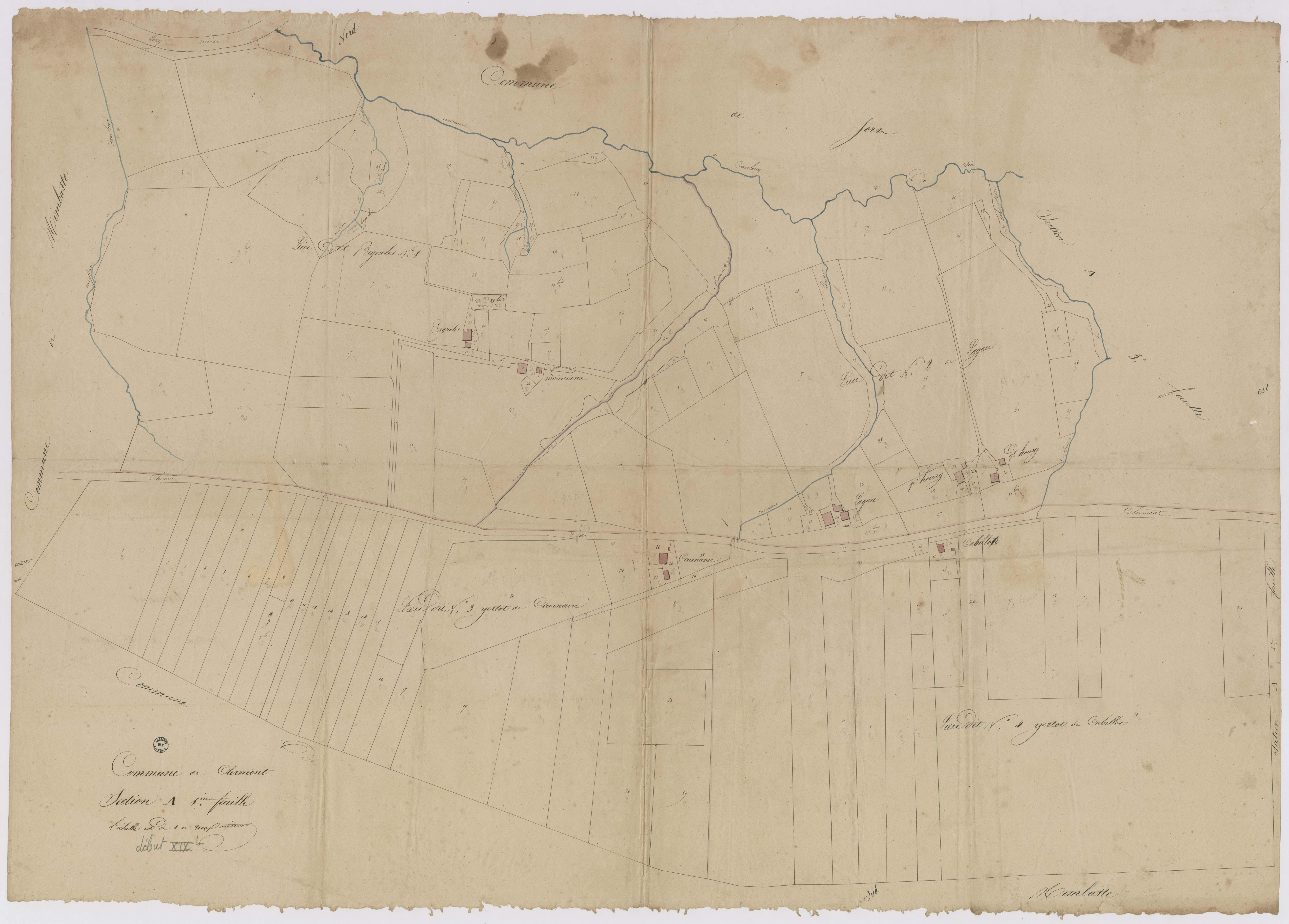 Clermont - Plans des lieux-dits Brignoles et Lagau, n° 1 à 4