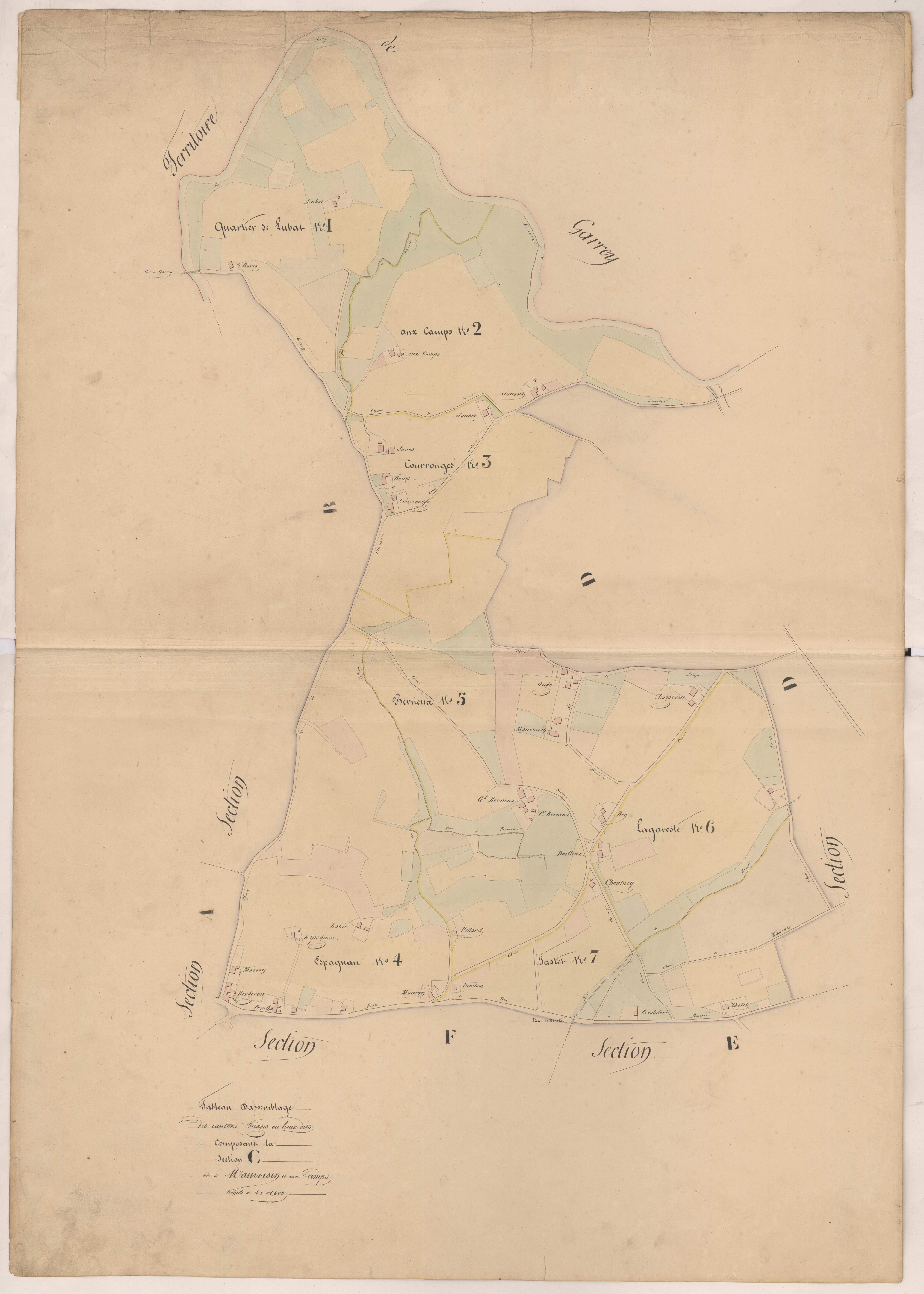 Clermont - Tableau d'assemblage des cantons triages ou lieux-dits composant la section C, dite de Mauvoisin aux Camps