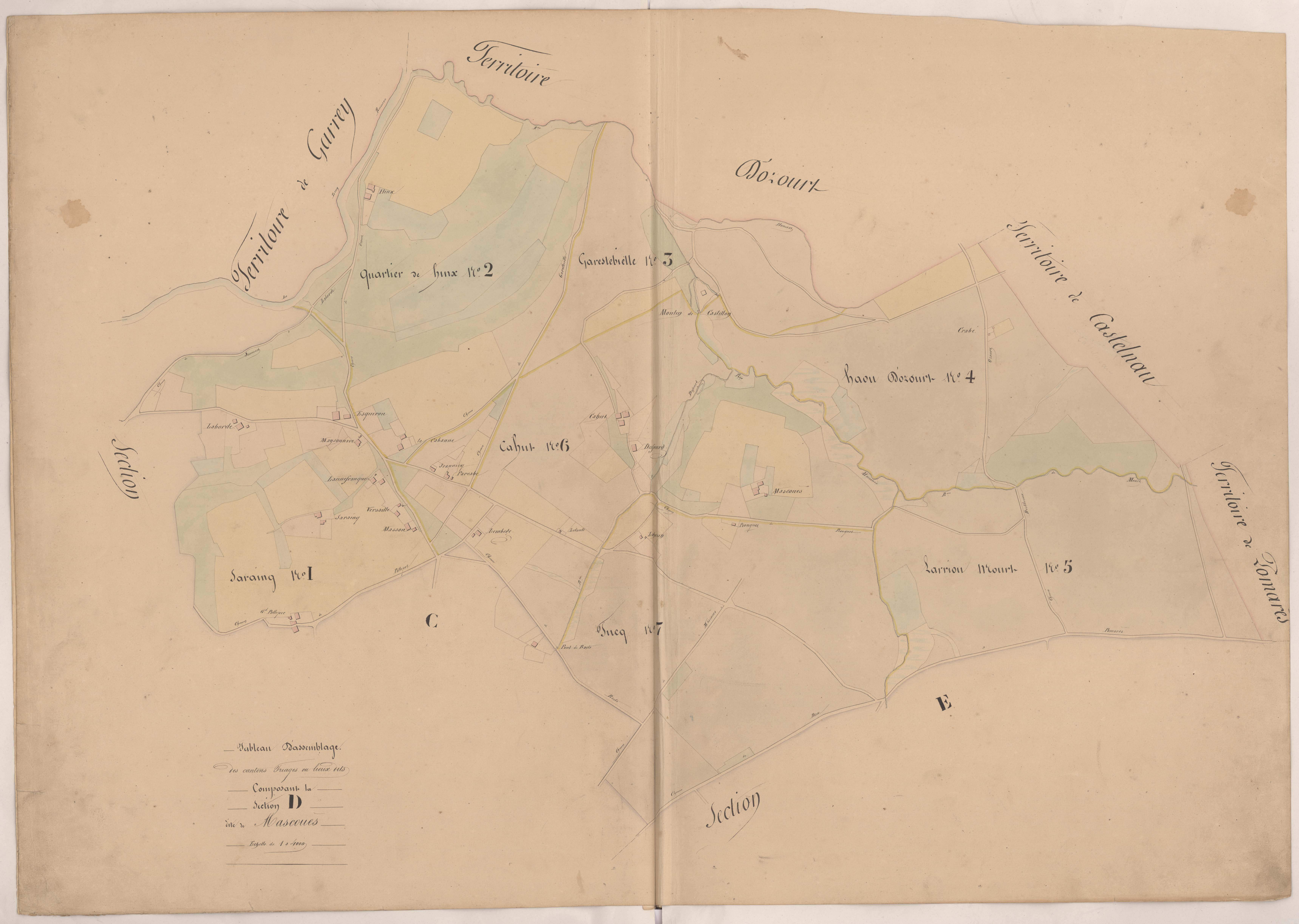 Clermont - Tableau d'assemblage des cantons triages ou lieux-dits composant la section D de Mascoues