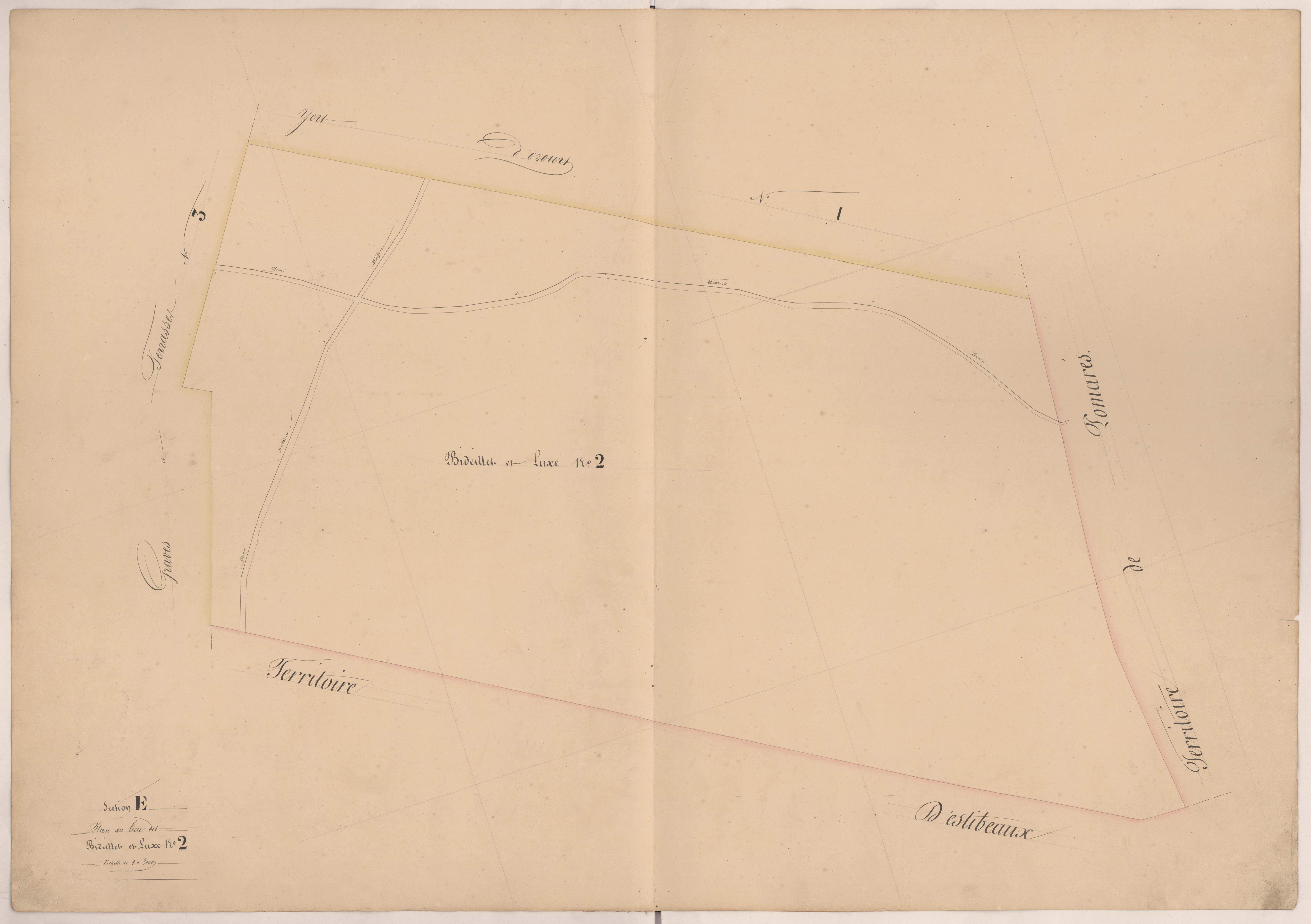 Clermont - Plans des lieux-dits Bideillet et Luxe, n° 2 (sans indications de détail sur les parcelles)