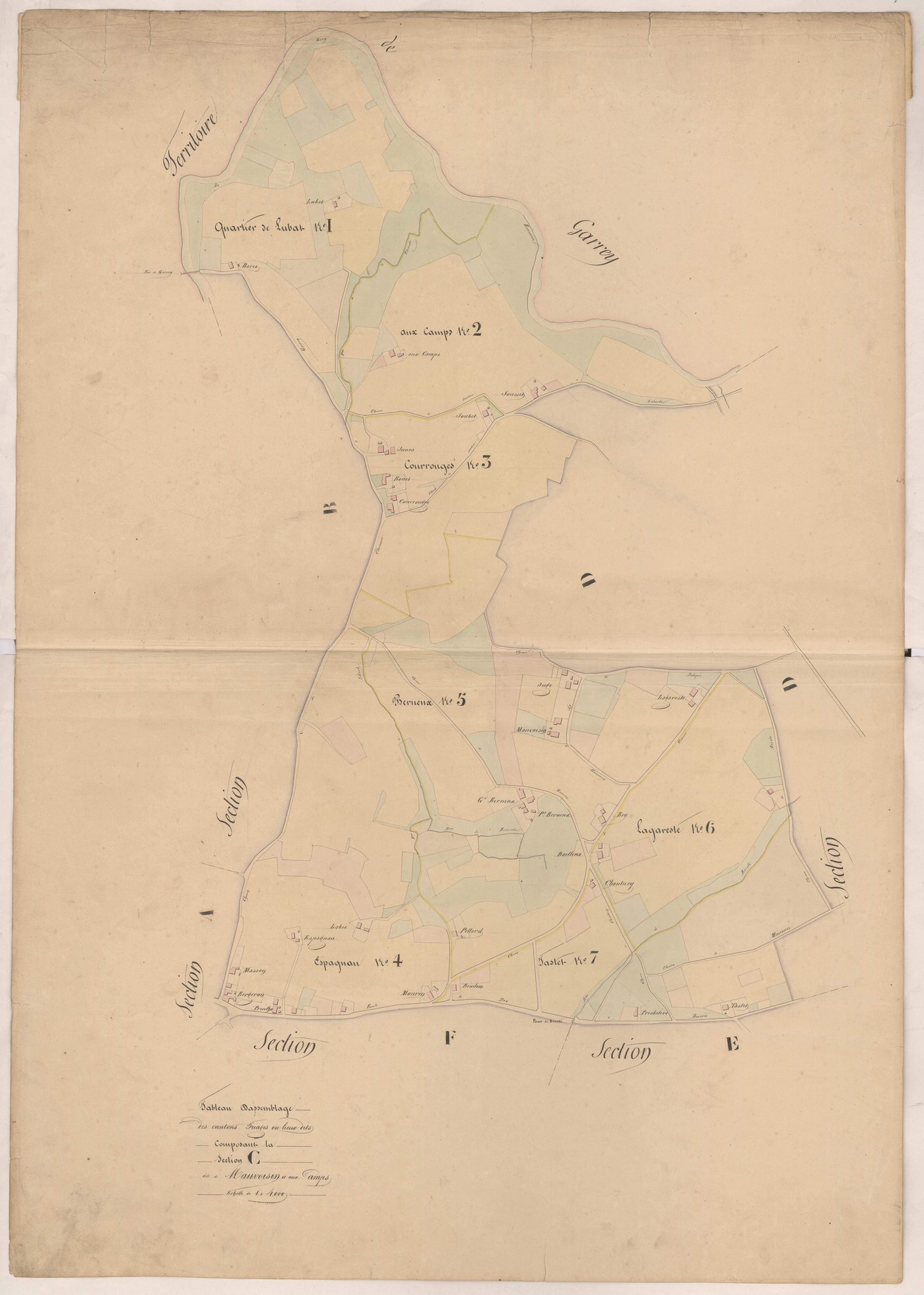 Clermont - Tableau d'assemblage des cantons triages ou lieux-dits composant la section C, dite de Mauvoisin aux Camps