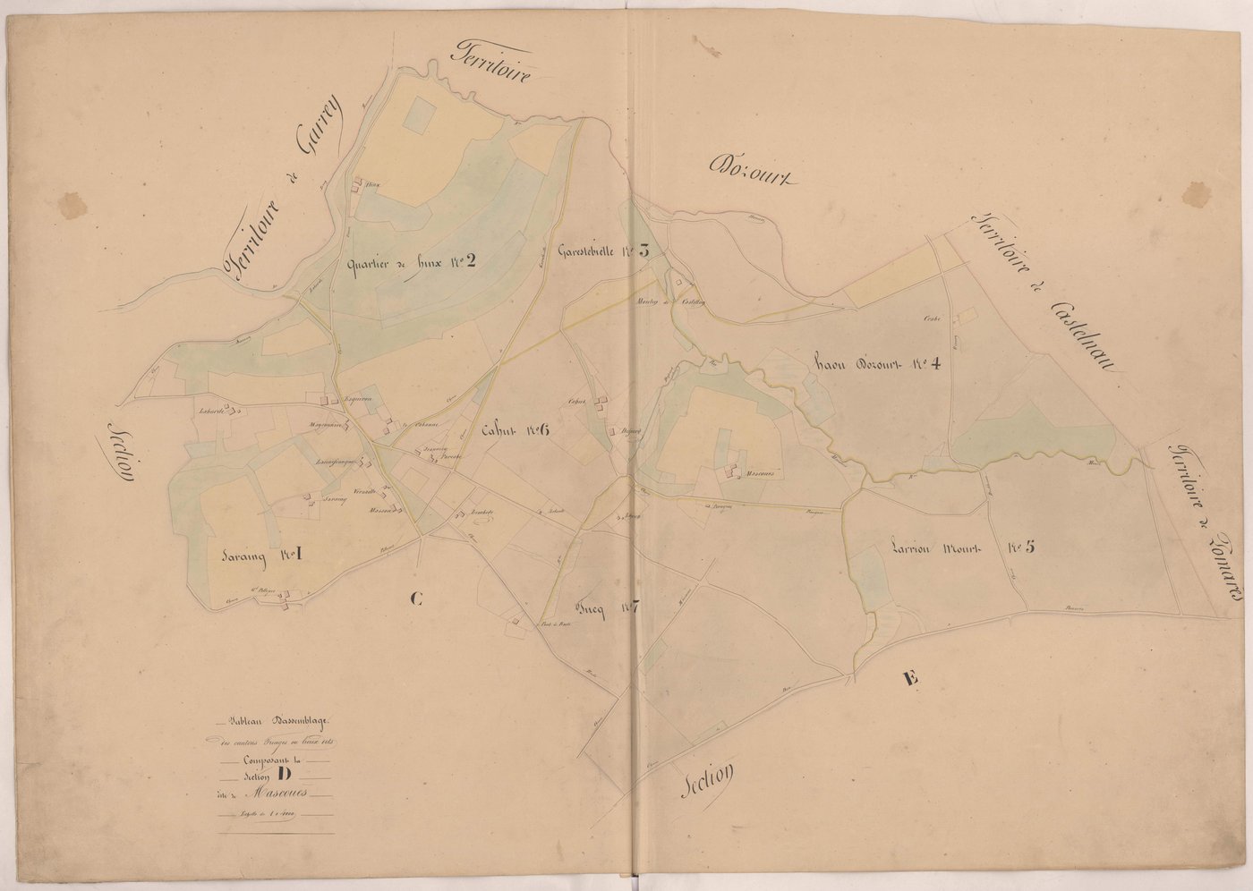 Clermont - Tableau d'assemblage des cantons triages ou lieux-dits composant la section D de Mascoues