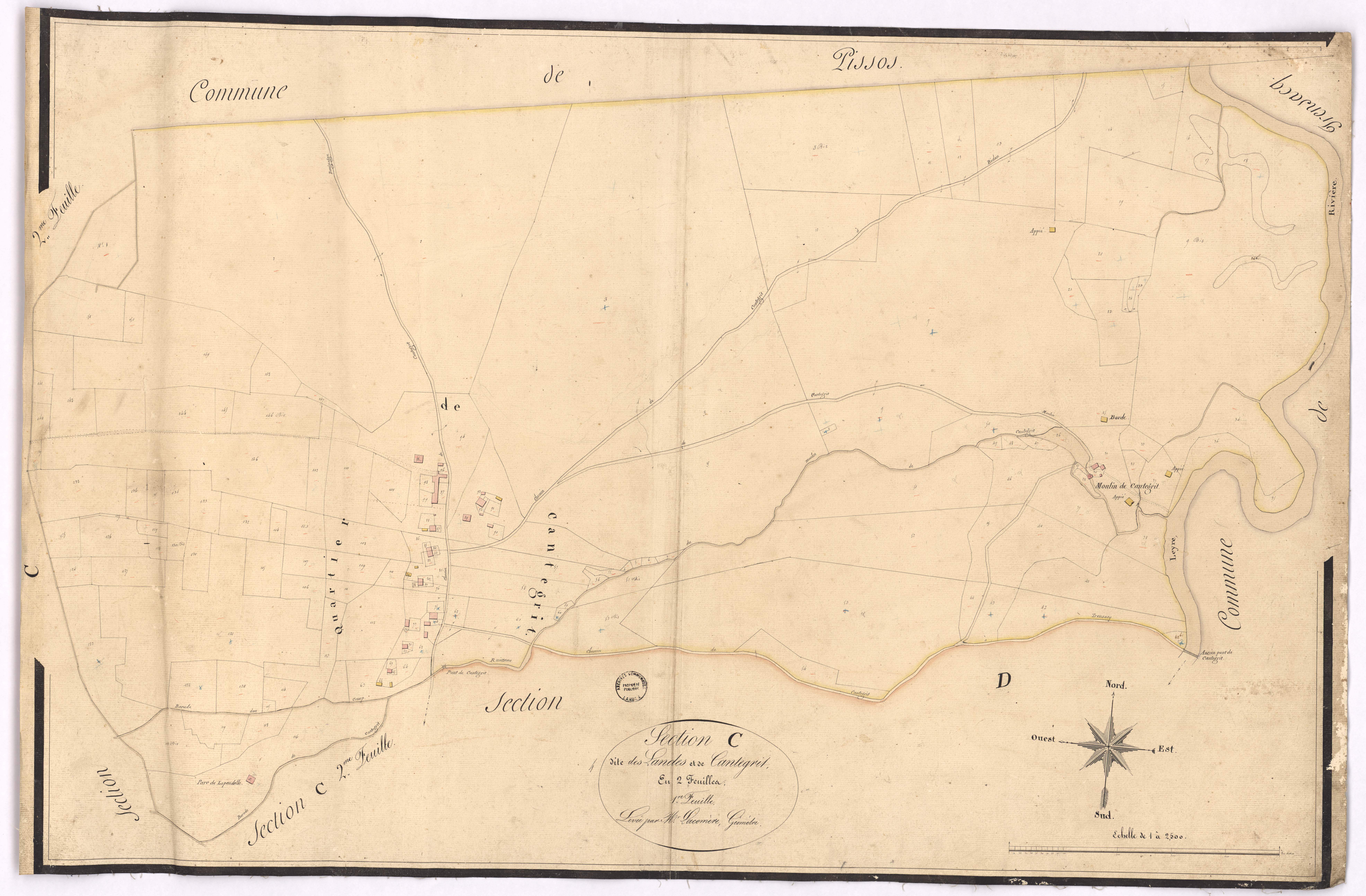 Commensacq - Section C, dite des Landes et de Cantegrit, 1re feuille, par Lacomère géomètre