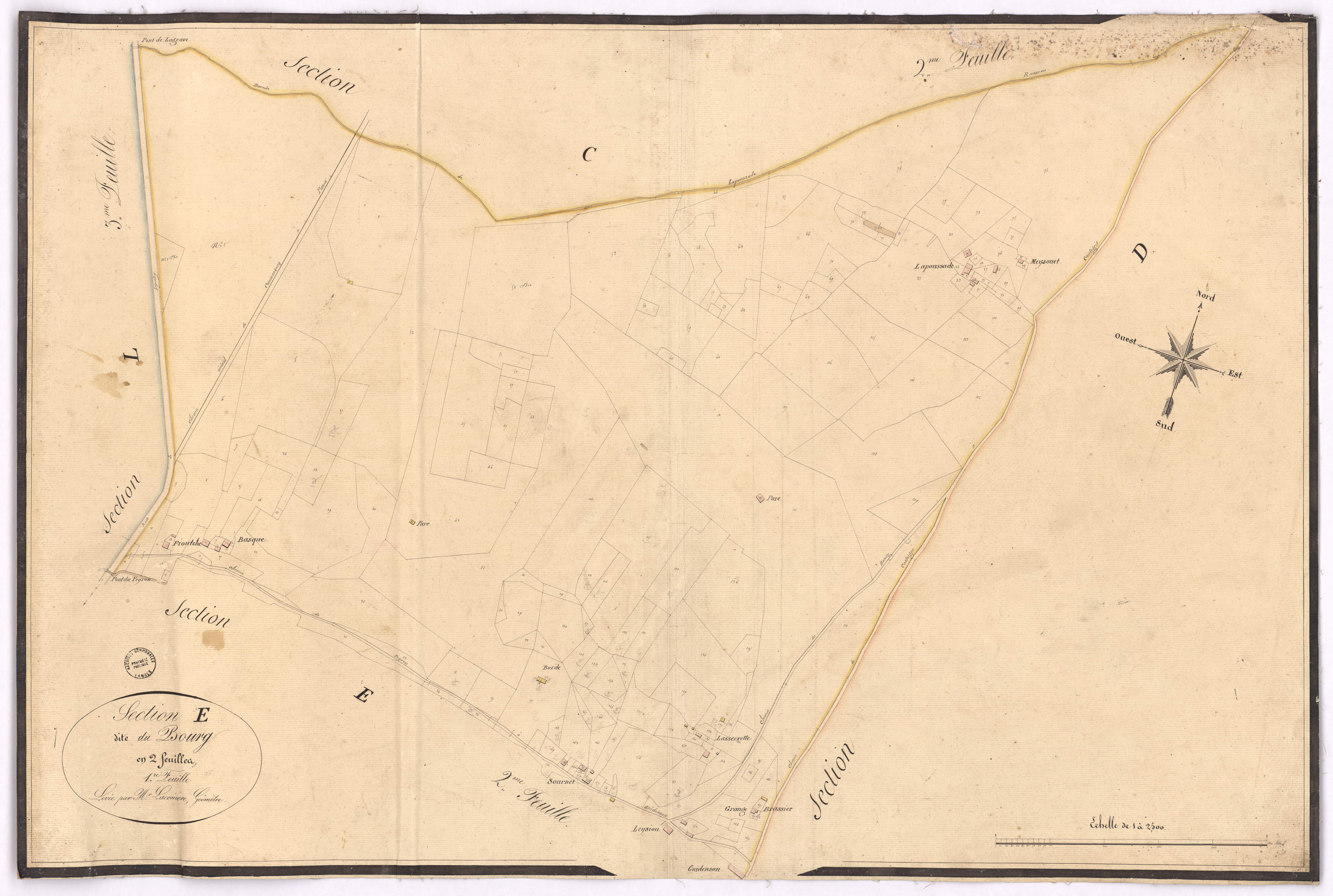 Commensacq - Section E, dite du Bourg [et de Guidenson], 1re feuille, par Lacomère géomètre