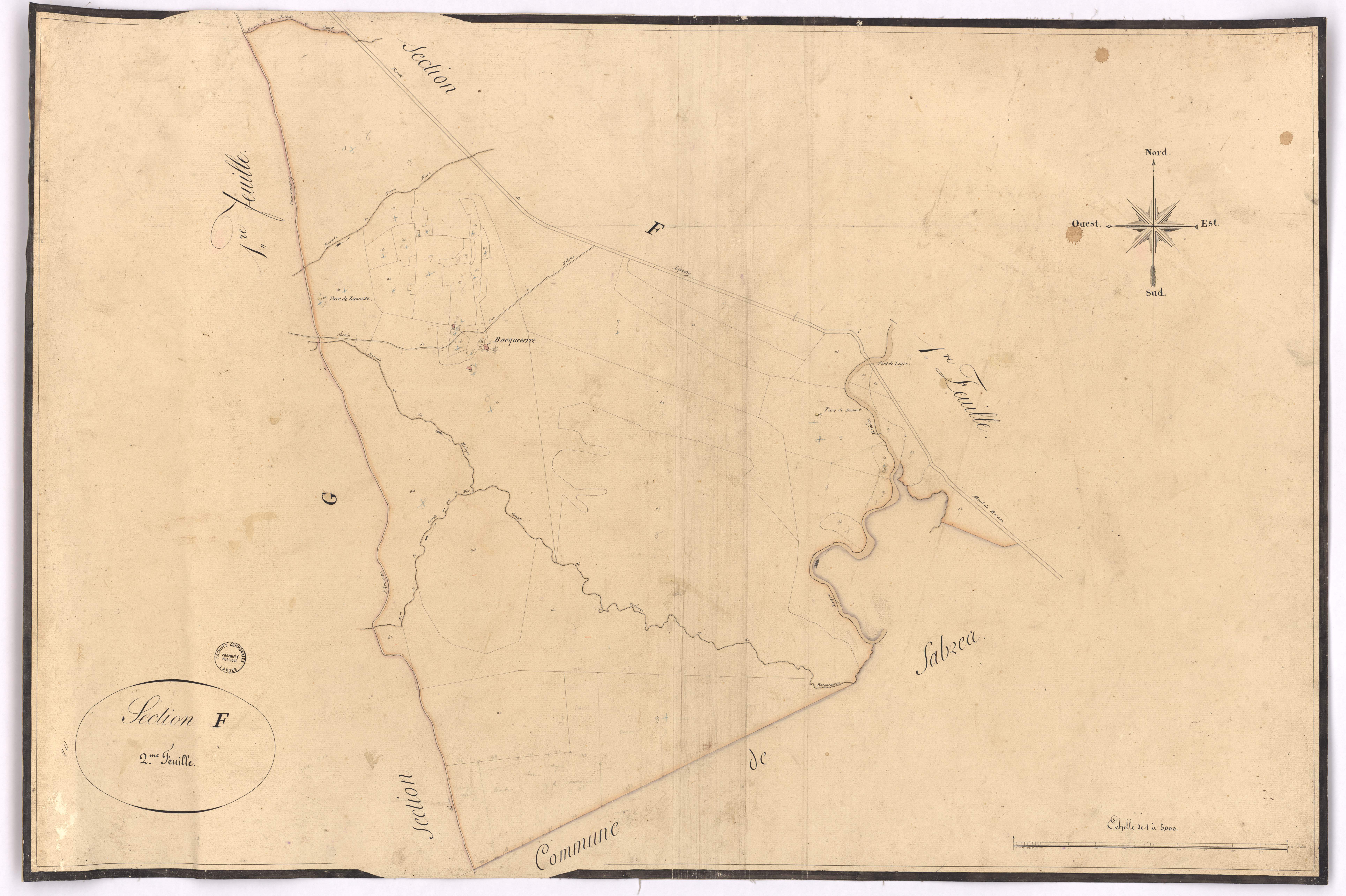 Commensacq - Section F, dite d'Aïgue séque et de Madril, 2e feuille, par Dauga géomètre