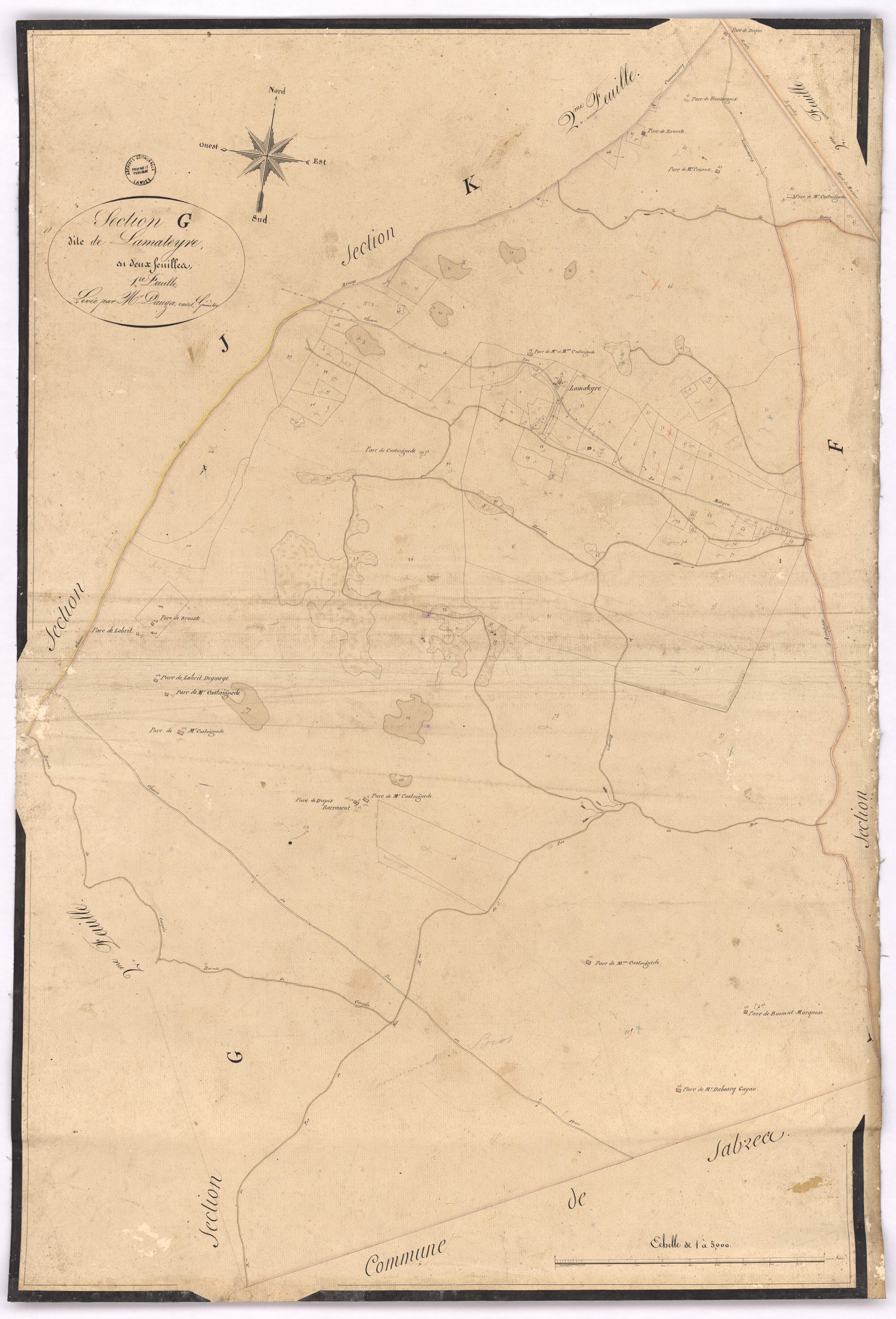 Commensacq - Section G, dite de Lamateyre, 1re feuille, par Dauga cadet, géomètre