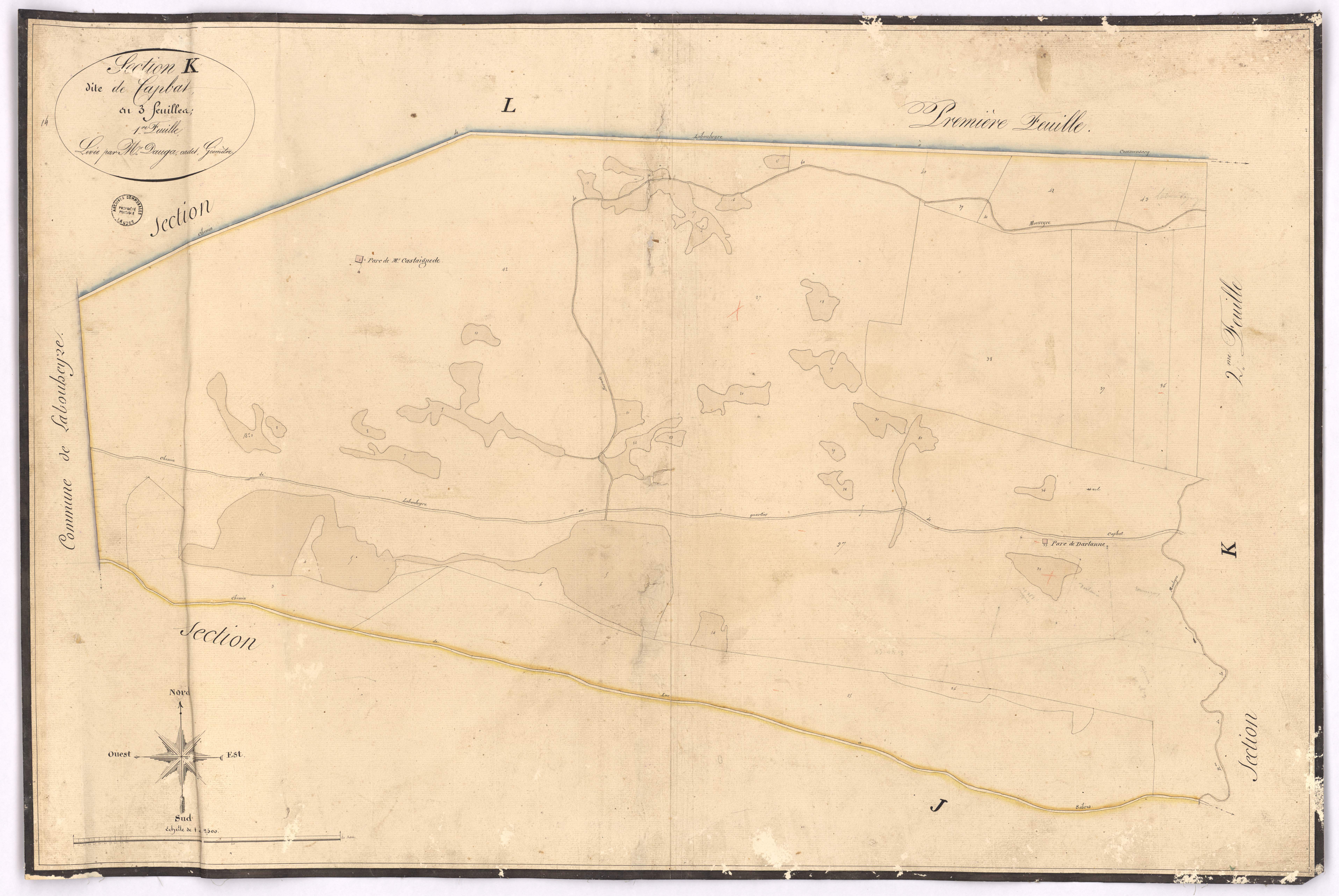 Commensacq - Section K, dite de Capbat, 1re feuille, par Dauga géomètre